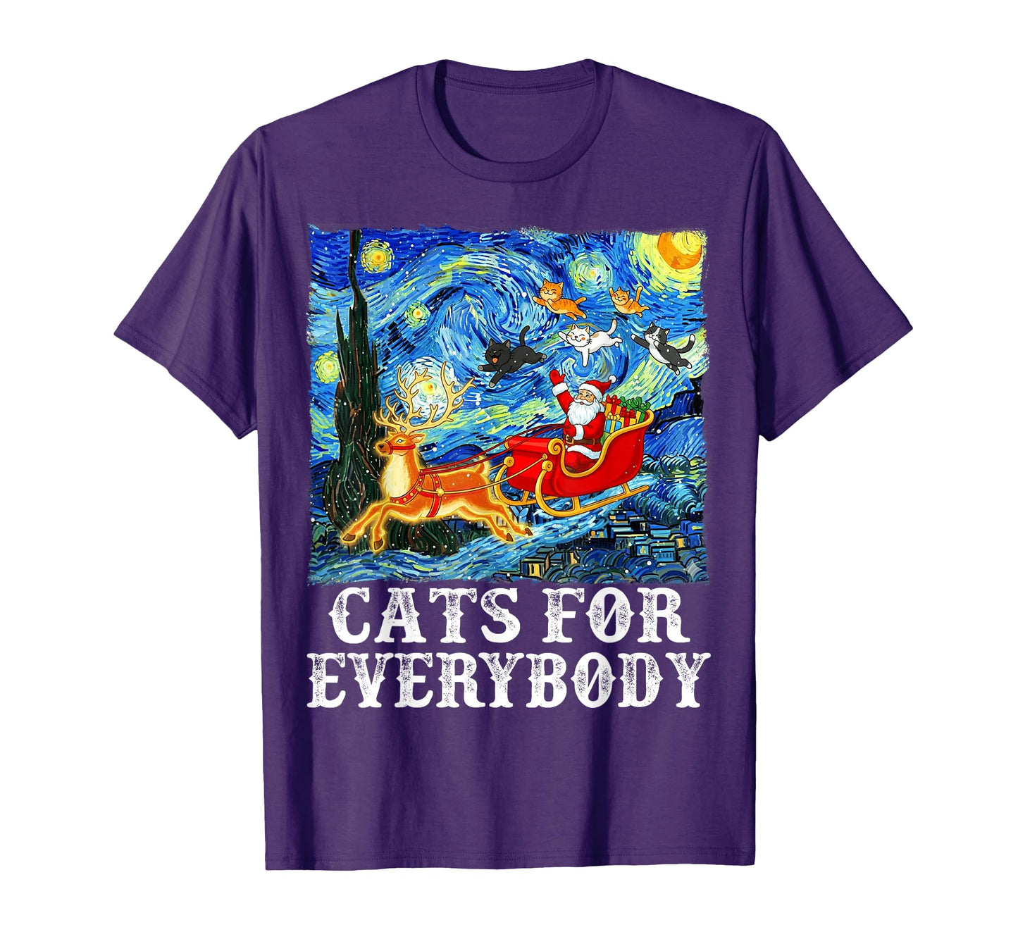 Christmas Cats for Everybody Funny Santa Starry Night Xmas T-Shirt