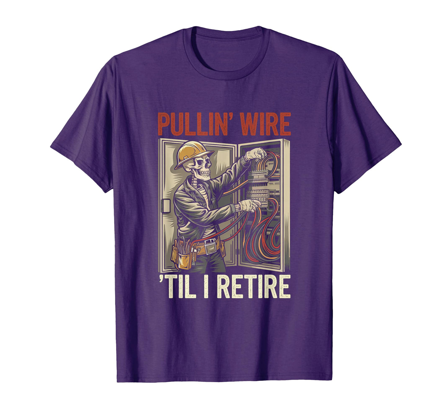 Electrician Skull Pullin' Wire 'Til I Retire Vintage T-Shirt