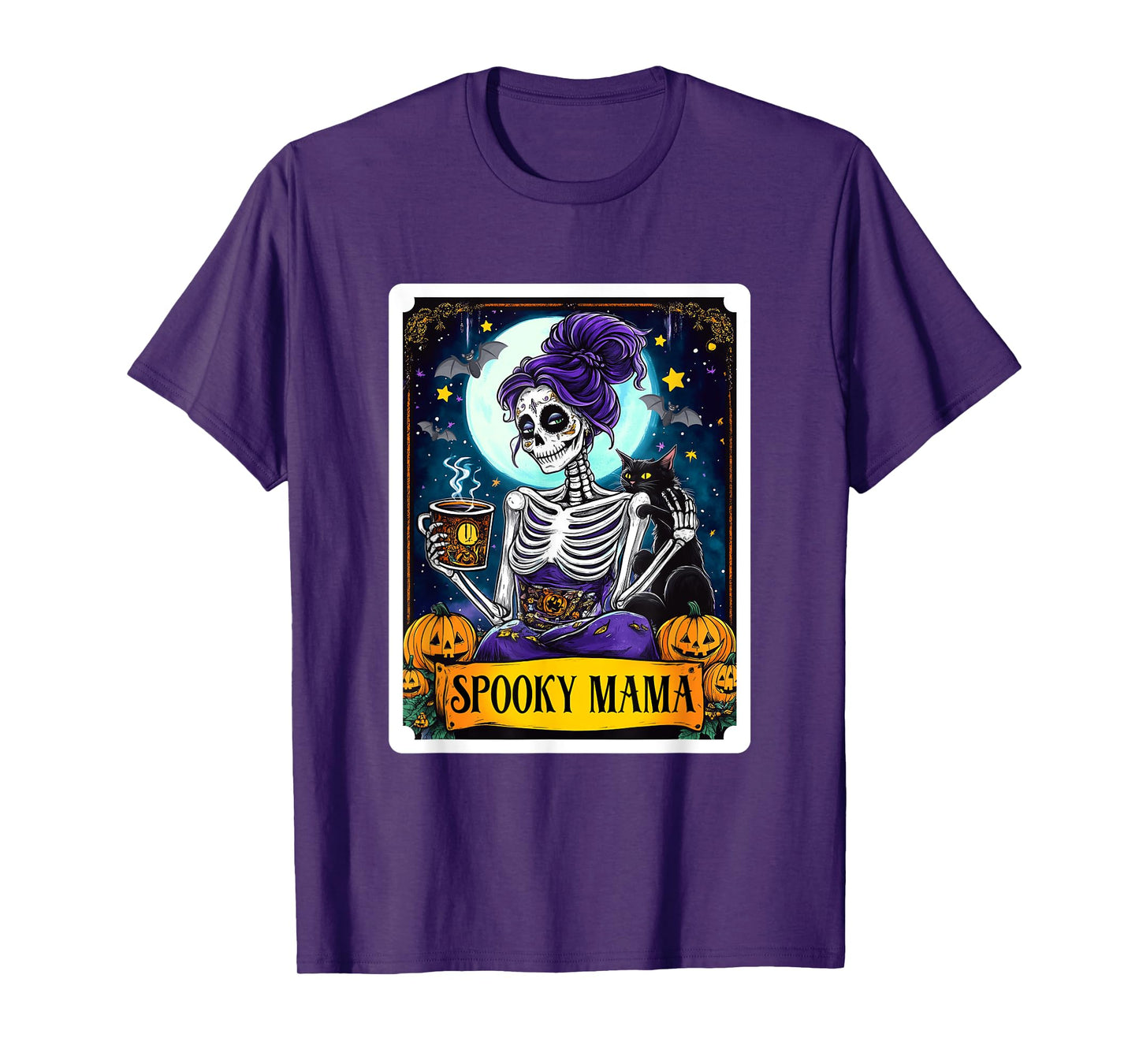 Spooky Mama Tarot Card Halloween Mom Skull Mama Black Cat T-Shirt