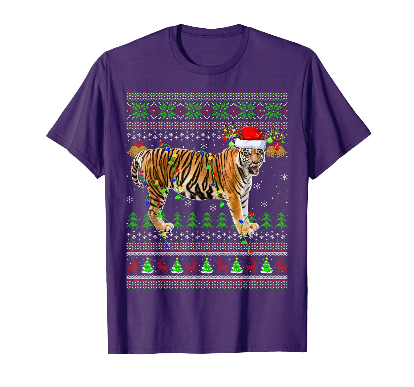 Tiger Ugly Christmas Sweaters Holiday Santa Cute Xmas T-Shirt