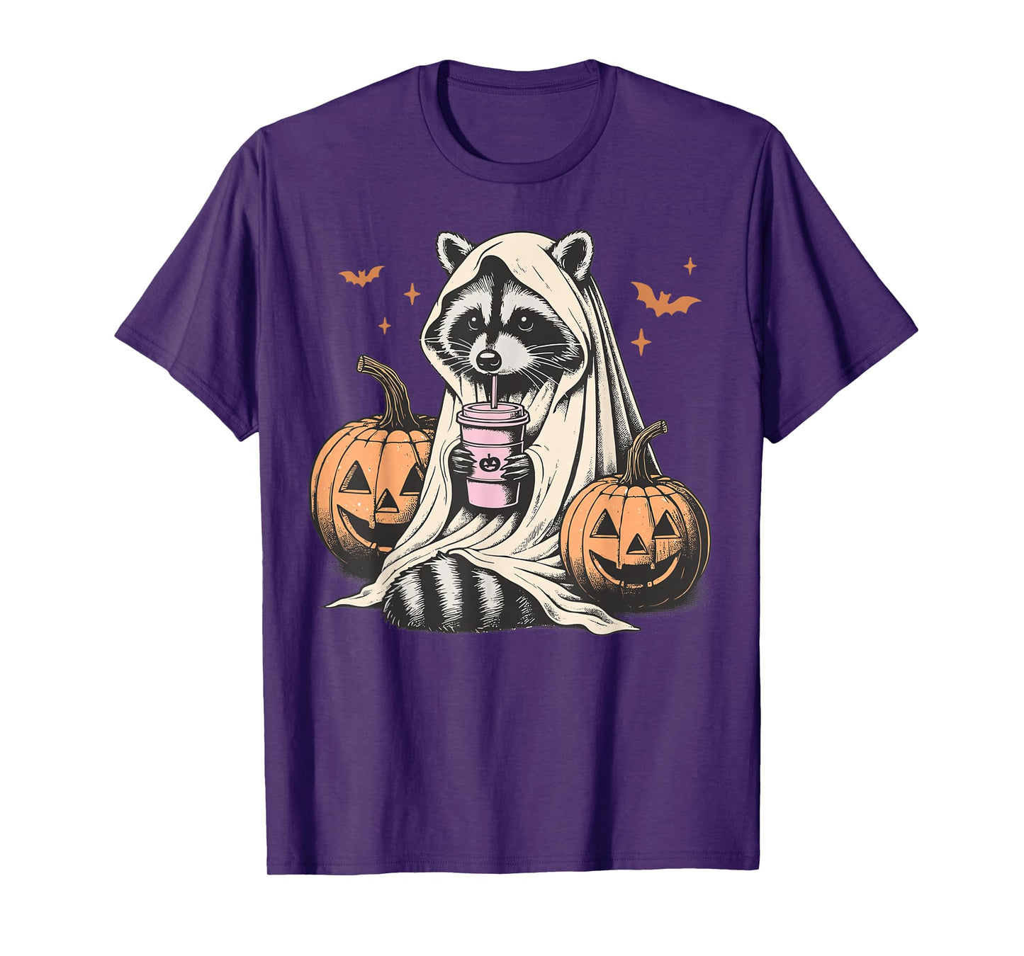 Cute Ghost Pumpkin Halloween Raccoon Costume Raccoon Lovers T-Shirt
