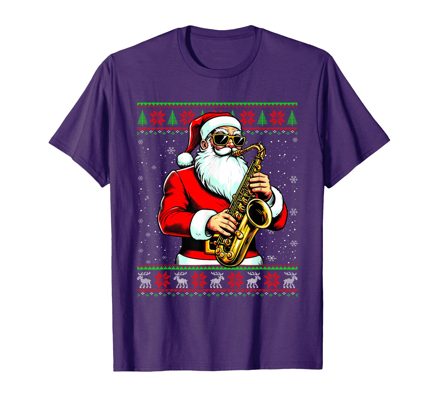 Santa Claus Playing Saxophone Ugly Christmas Sweater Musical T-Shirt