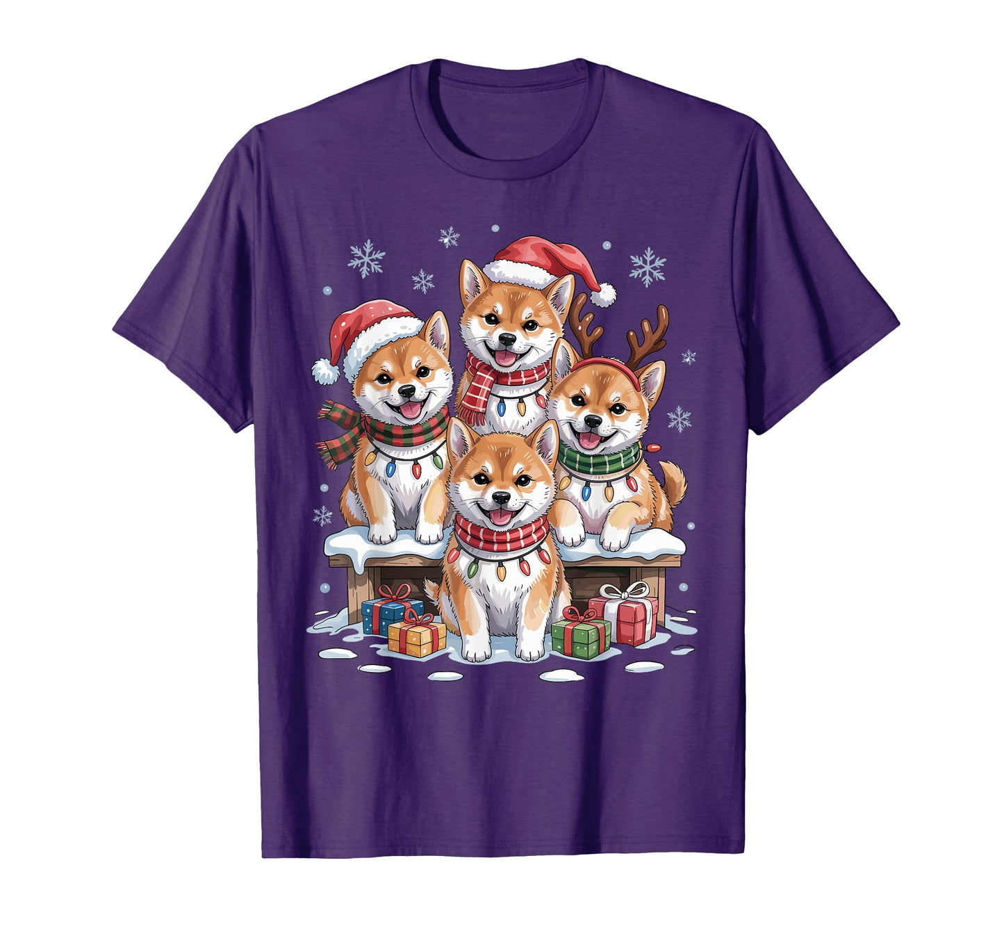 Cute Shiba Inu Christmas Puppies Dog Lovers Funny Holiday T-Shirt