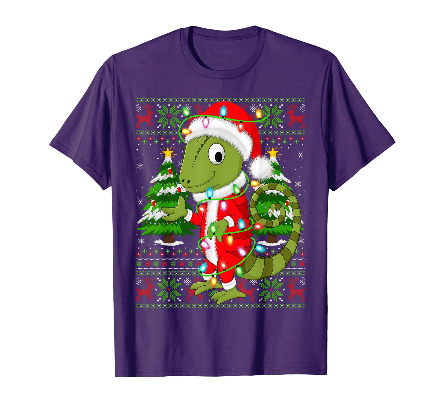 Chameleon Christmas Lights Santa Costume Ugly Xmas Sweaters T-Shirt