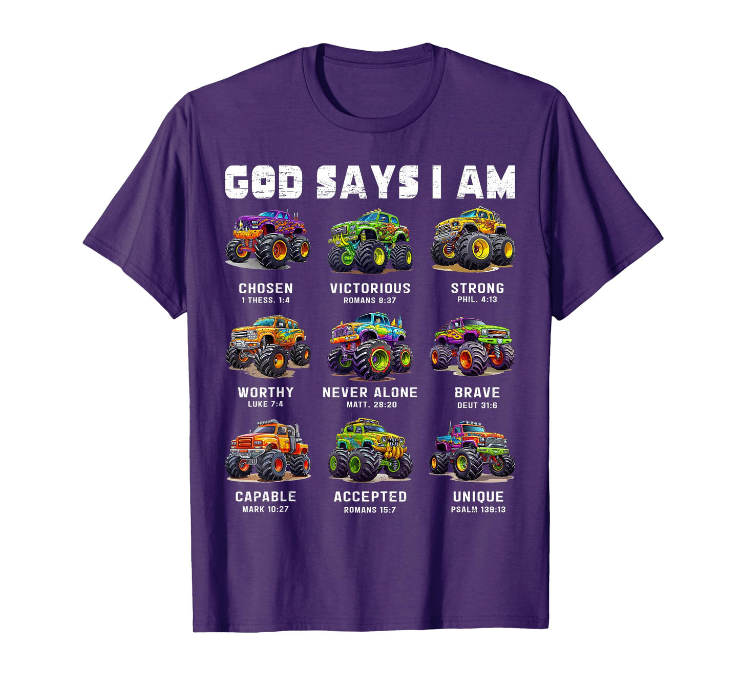 God Says I Am Monster Truck Toddler Kids Bible Verse T-Shirt