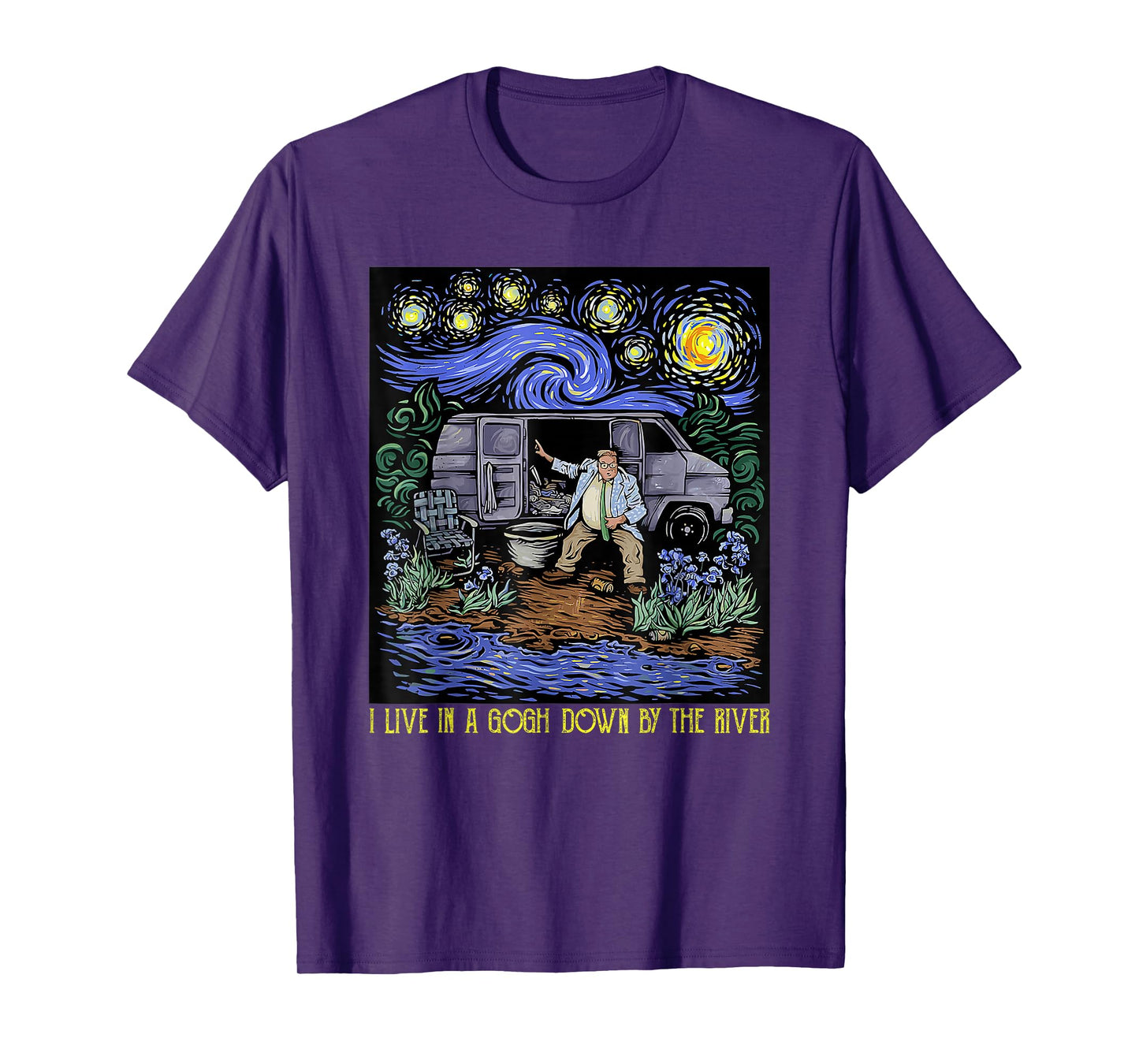 I Live In A Van-Gogh Down-By The River Vintage T-Shirt