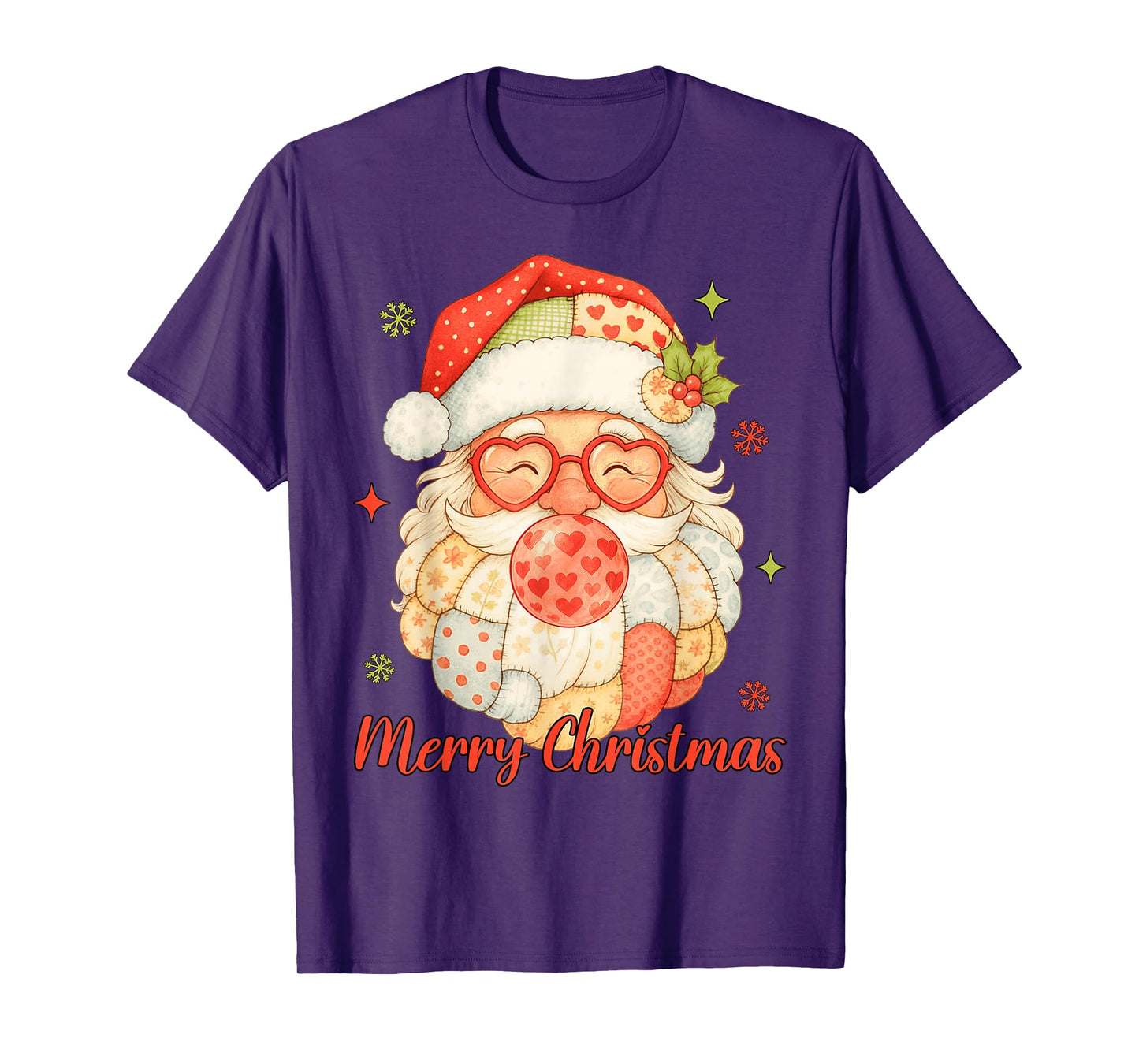Merry Christmas Patchwork Santa Claus Face Vintage Xmas T-Shirt