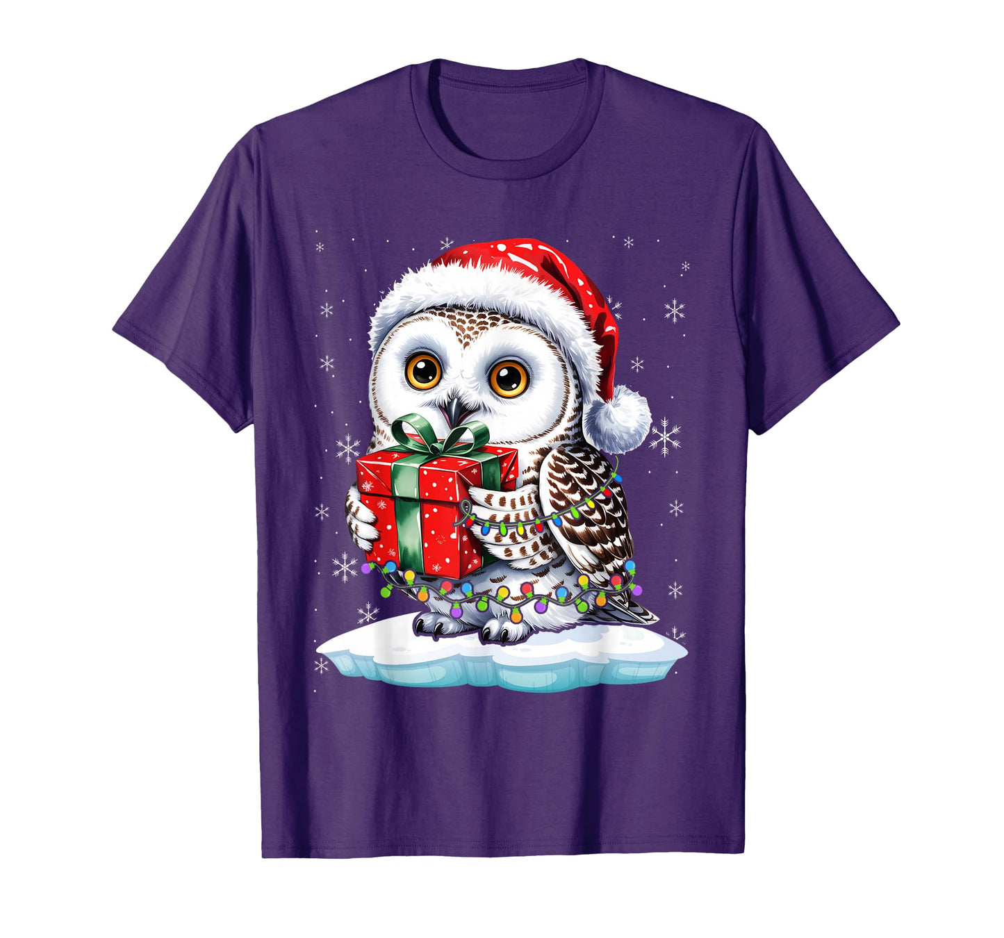 Owl Christmas Santa Hat Lights Family Matching Owls Lovers T-Shirt
