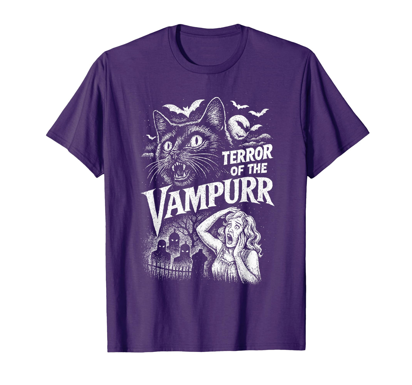 Terror of The Vampurr Halloween Cat Vintage Movie Spooky T-Shirt