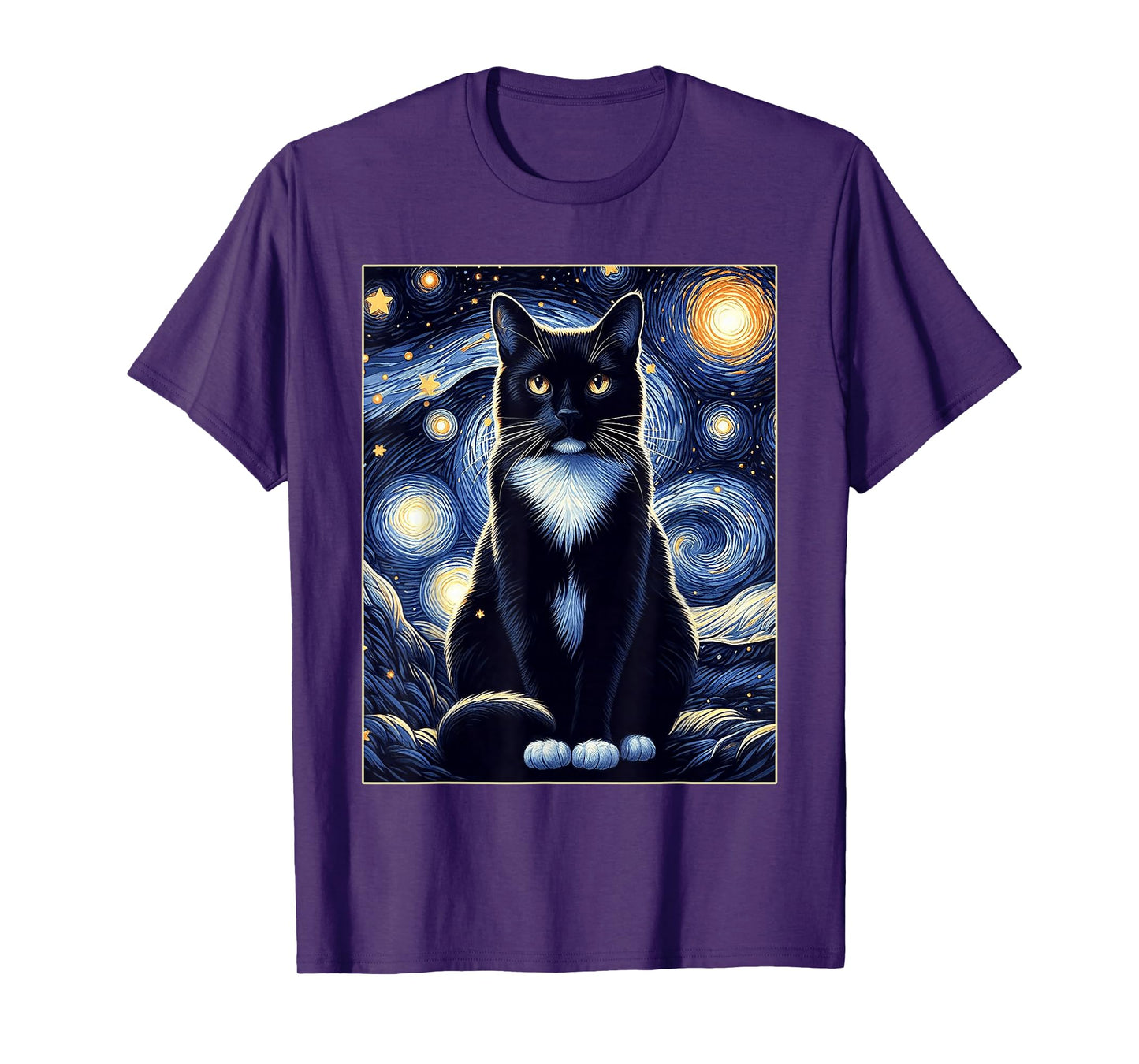 Tuxedo Cat Starry Night Shirt Van Gogh Painting Cat Lover T-Shirt