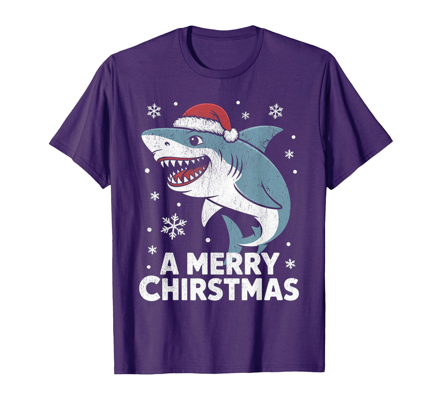 A Merry Christmas Funny Shark Santa Hat Ugly Sweater T-Shirt