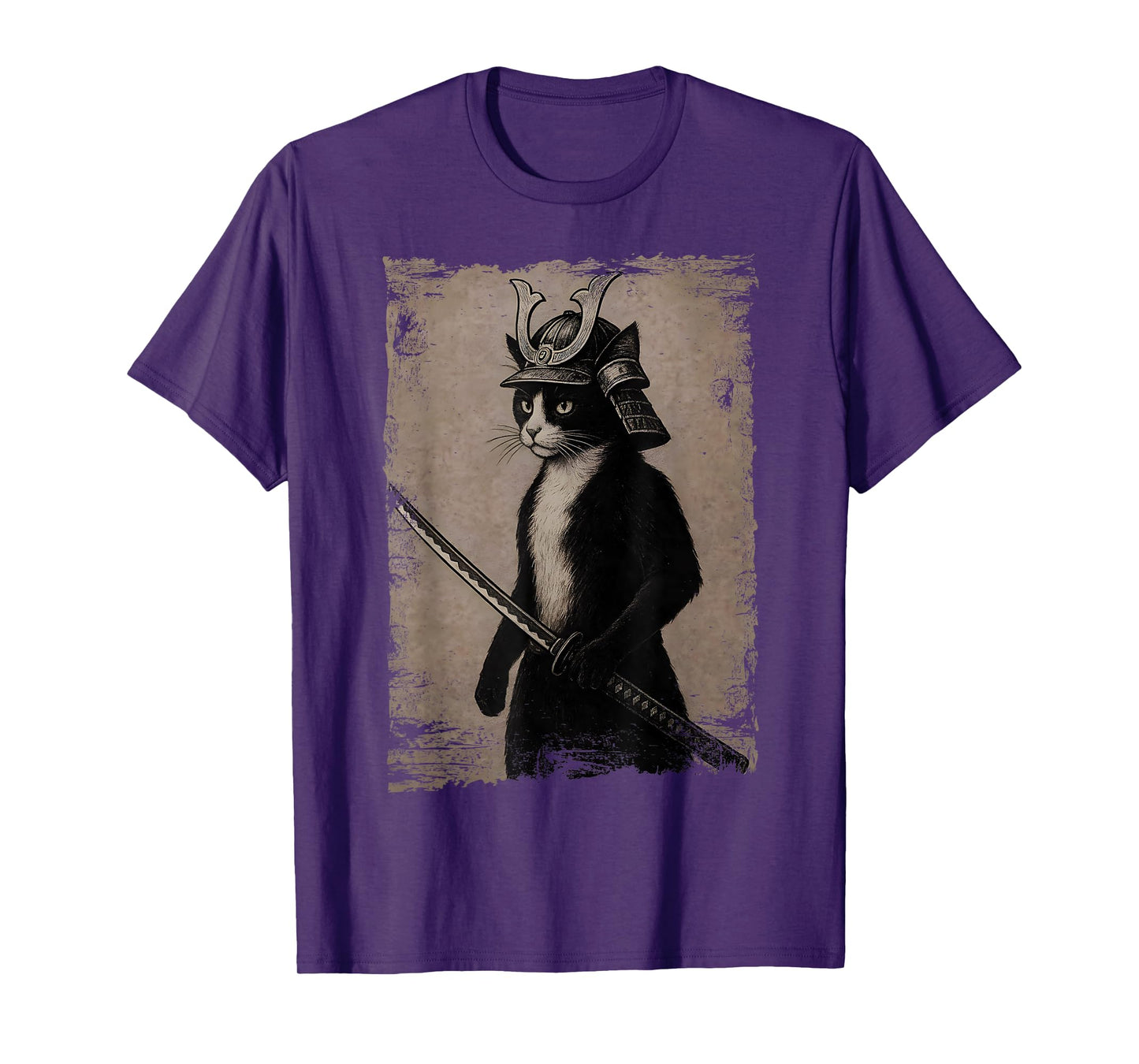 Samurai Japanese Cat Vintage Funny Graphic Ukiyo-e Art T-Shirt