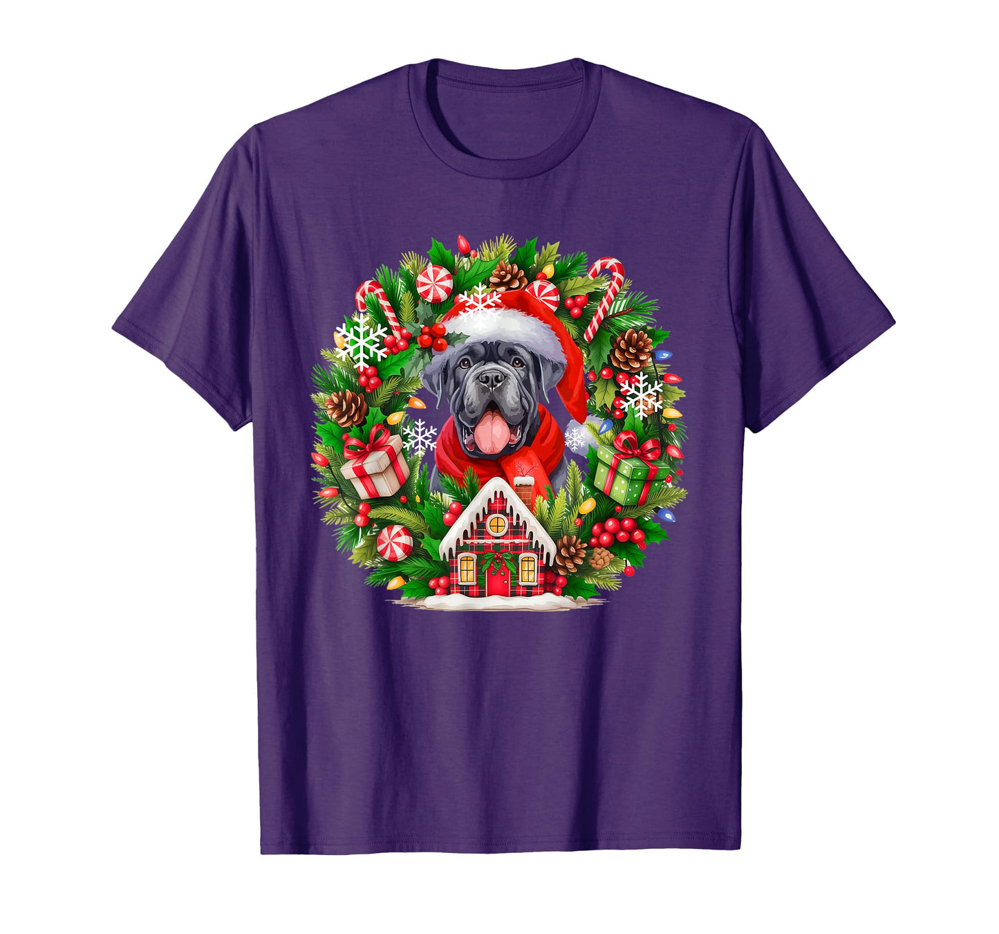 Santa Cane Corso Christmas Floral Circle Matching Owner Kids T-Shirt
