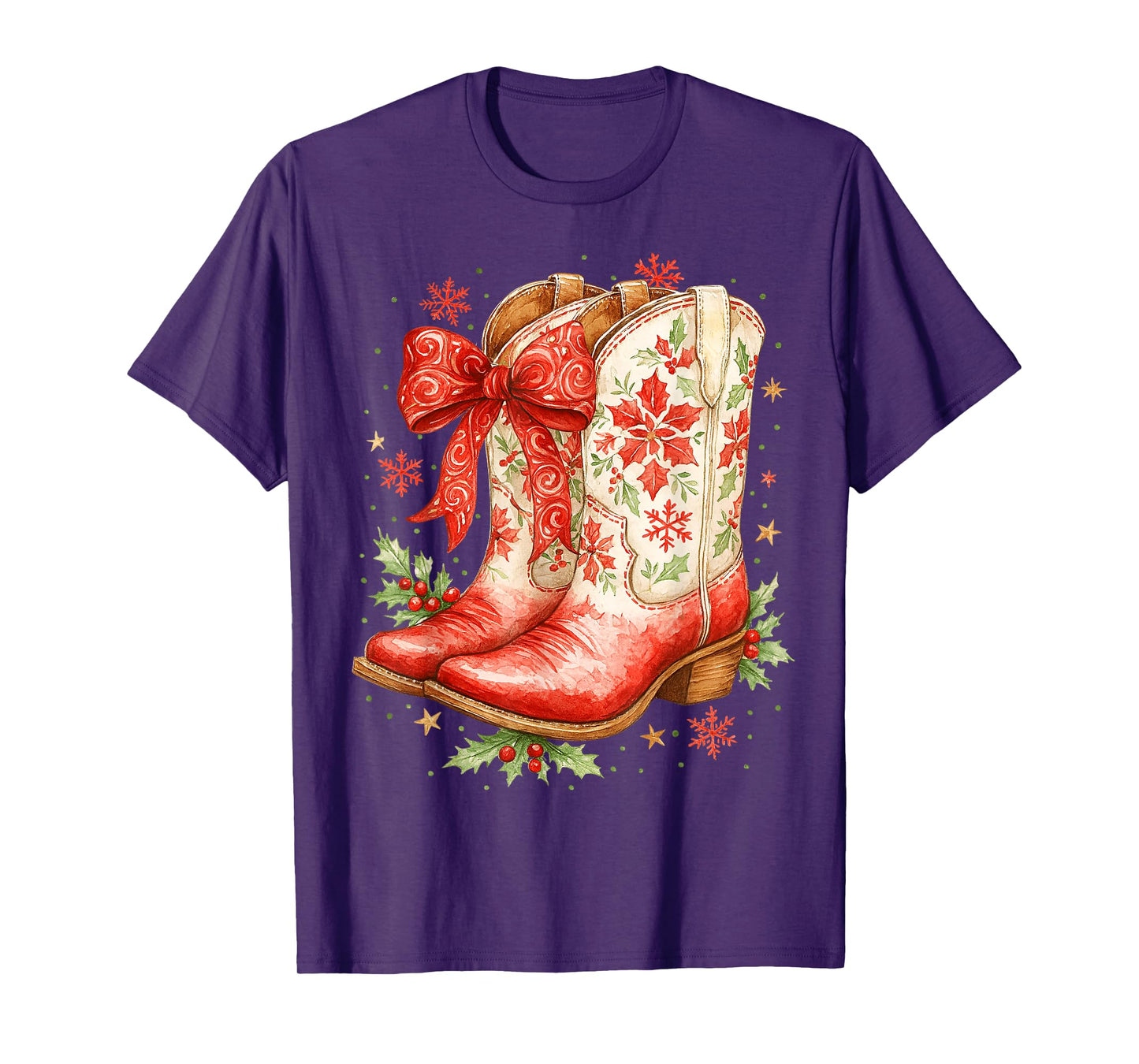 Howdy Christmas Family Pajamas Coquette Bow Cowgirl Boots T-Shirt