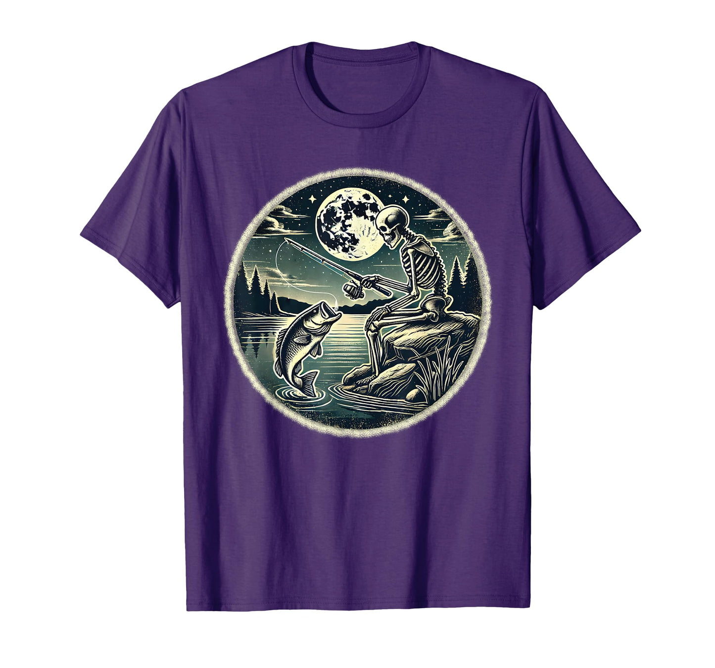 Halloween Skeleton Fishing Costume Fisherman Men Boys Kids T-Shirt
