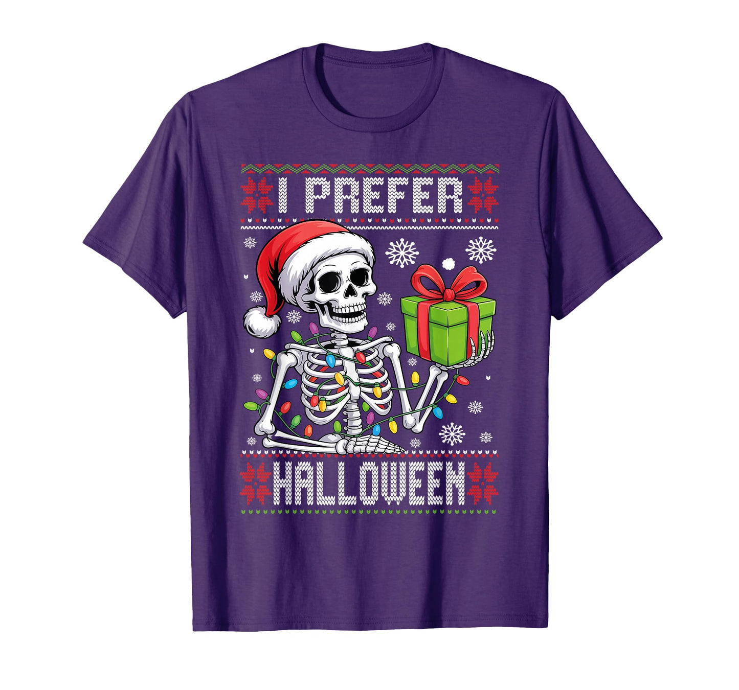 I Prefer Halloween Ugly Christmas Sweater Skeleton Xmas T-Shirt