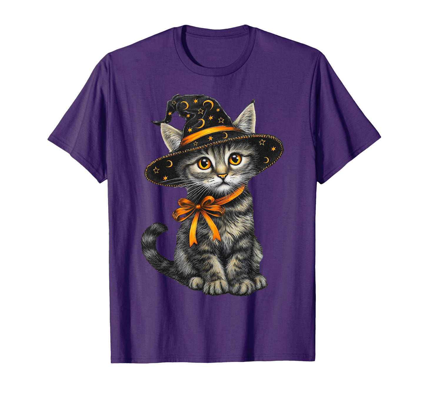 Cute Kitten Bow Cat Witch Hat Scary Halloween Men Women Kids T-Shirt