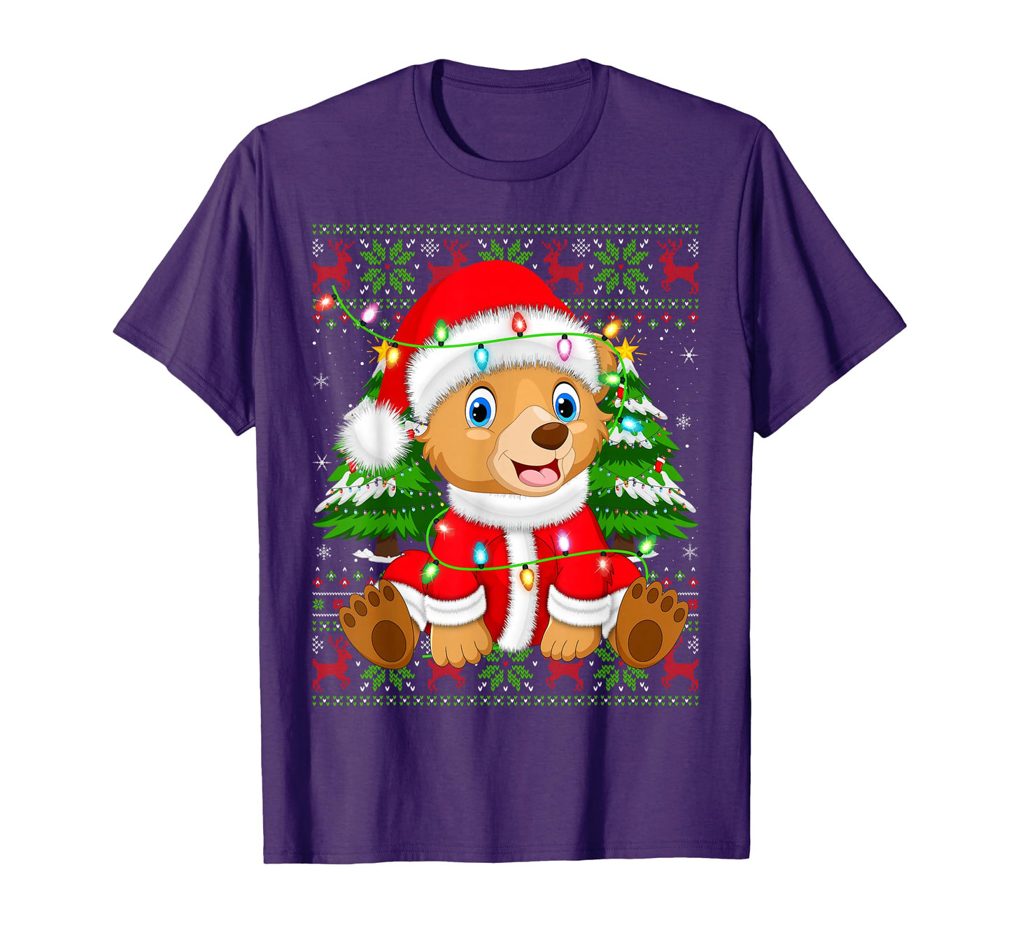 Bear Christmas Lights Santa Costume Ugly Xmas Sweaters T-Shirt