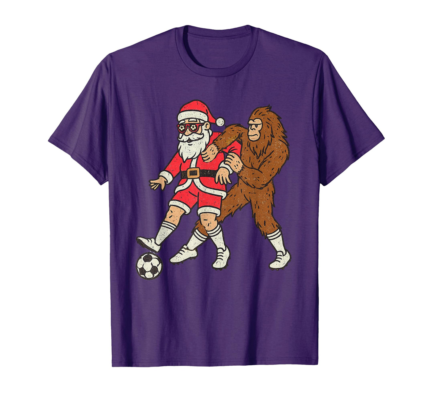 Santa Sasquatch Playing Soccer Christmas Funny Xmas Holiday T-Shirt