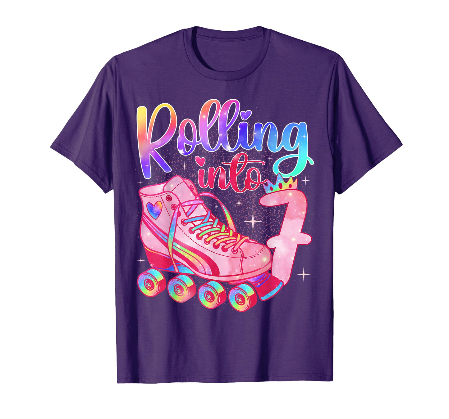 Kids Rolling Into 7 Roller Skating 7th Birthday Party Girl T-Shirt