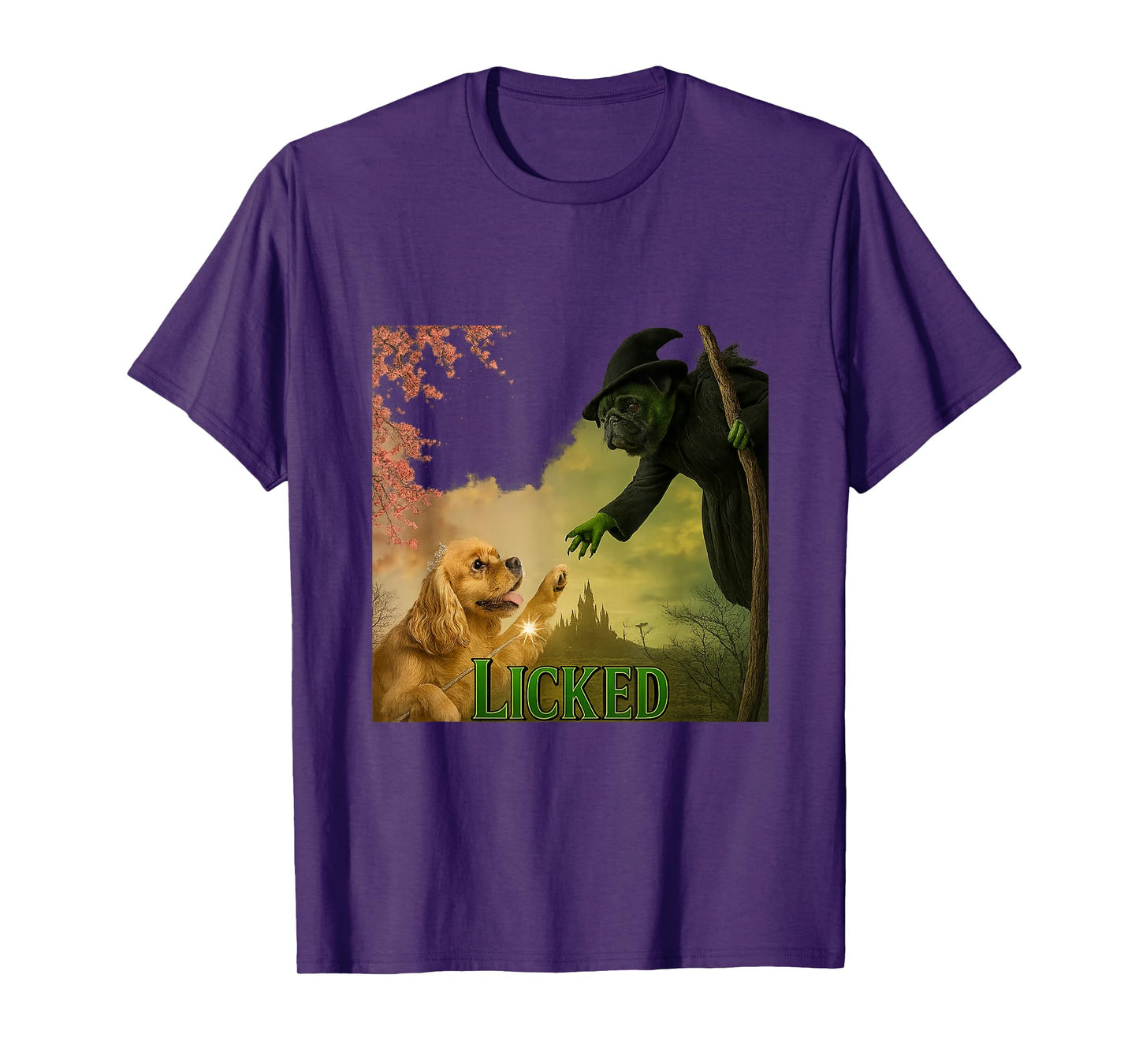 Enchanted Dog vs Pug Parody Fantasy Artwork T-Shirt