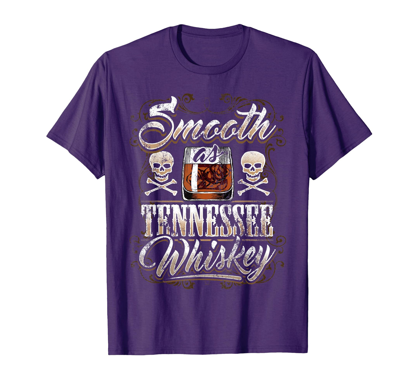 Smooth As Tennessee Whiskey Glass Men Skull Grunge Vintage T-Shirt