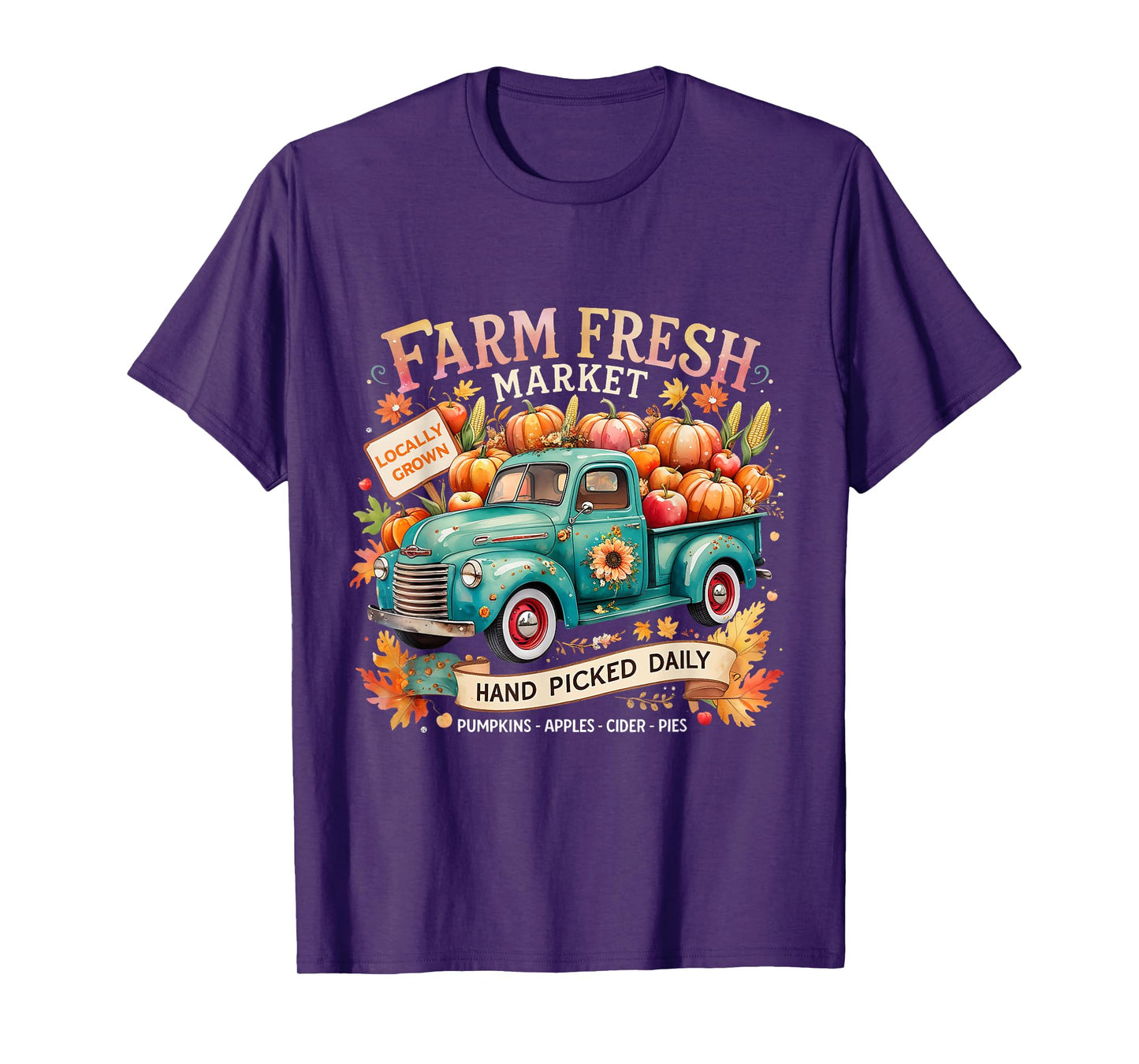 Farm Fresh Market Vintage Truck Pumpkin Fall T-Shirt