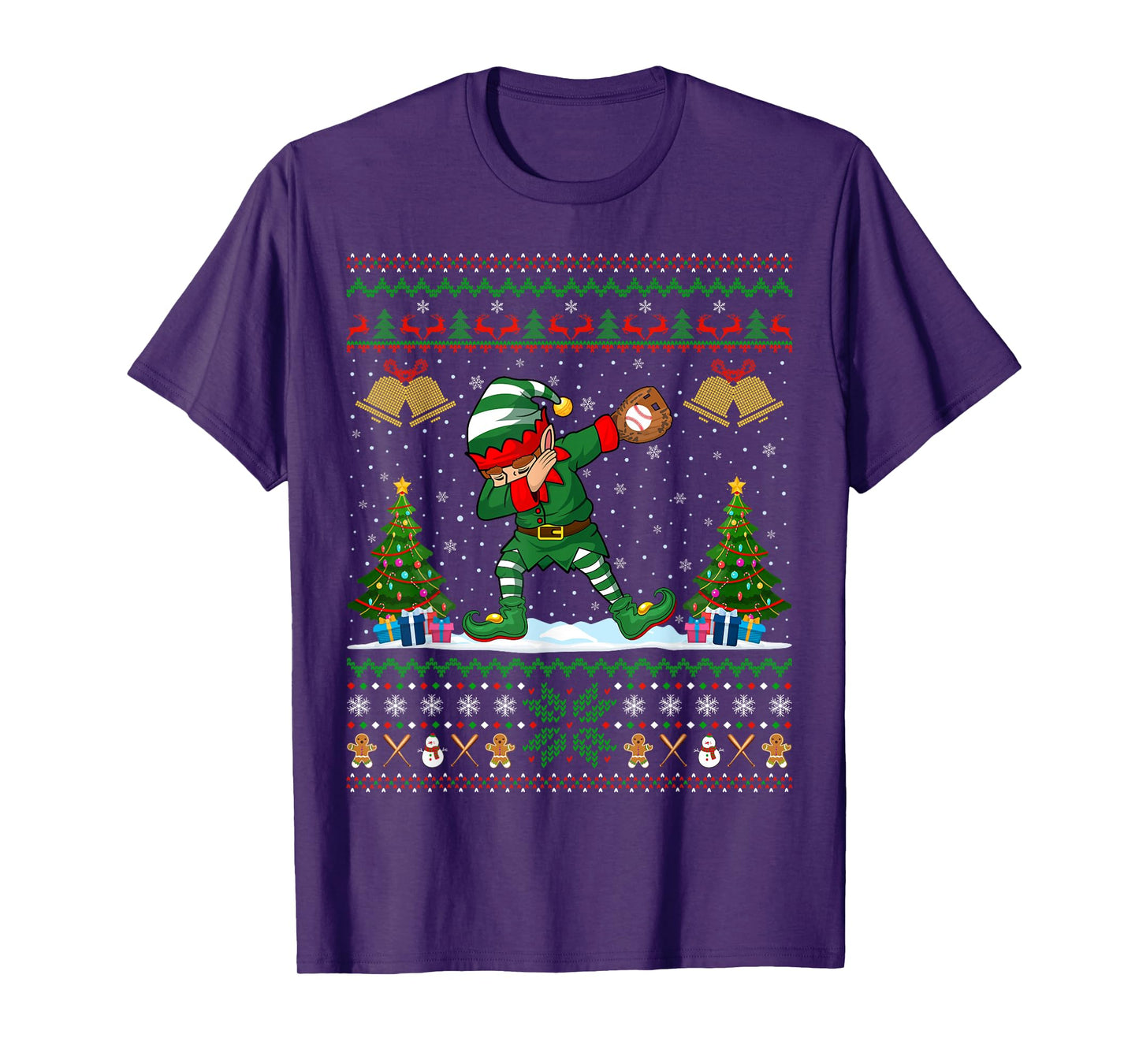 Ugly Xmas Pajamas Dabbing Elf Baseball Player Christmas T-Shirt