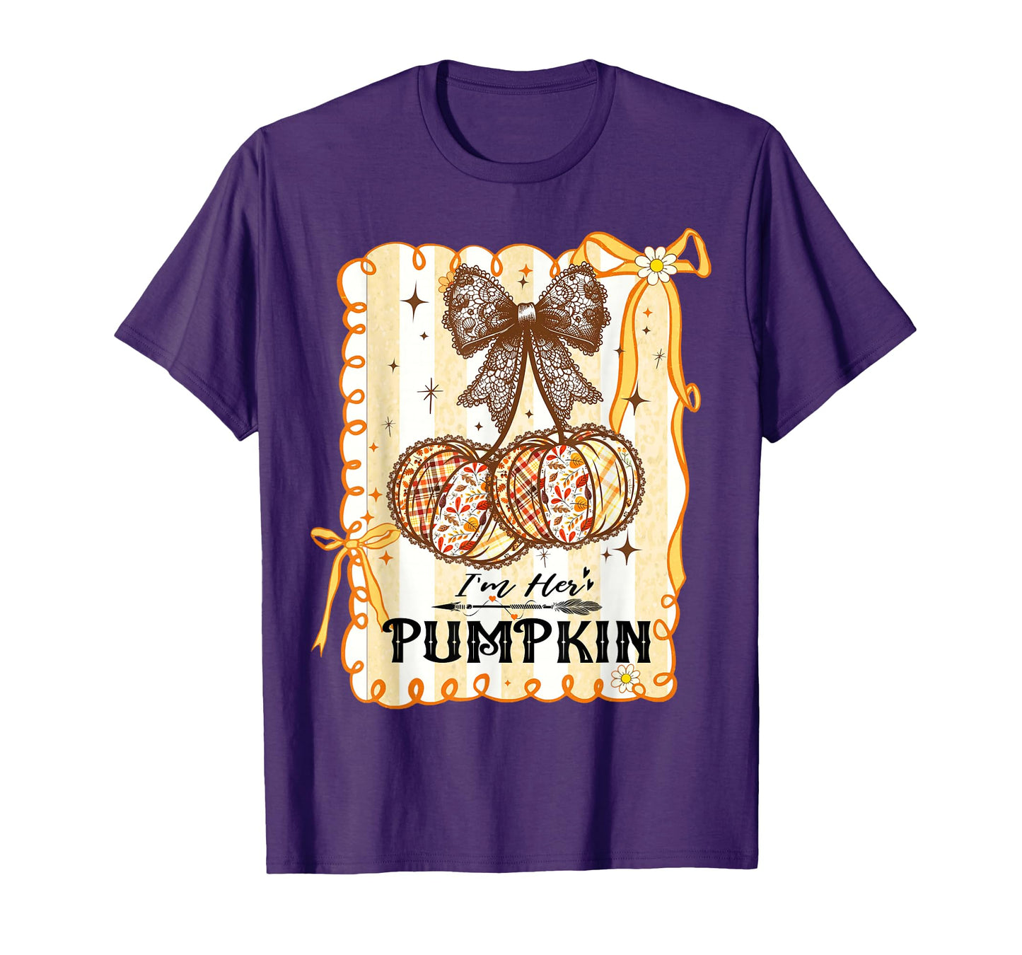 I'm Her Pumpkin Cherry Couple Coquette Bow Fall Thanksgiving T-Shirt
