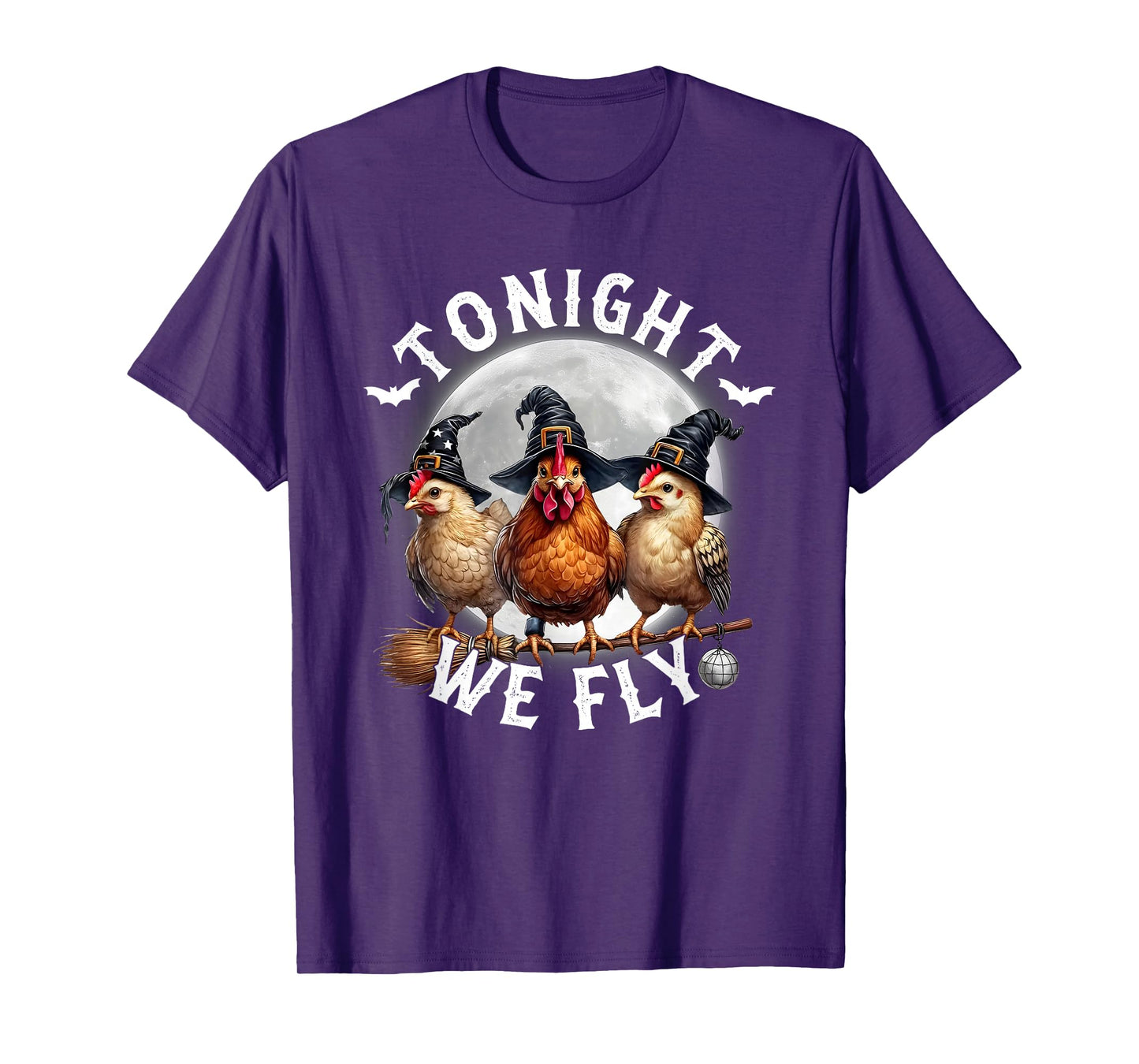 Tonight We Fly, Retro Chicken Witches Hat and Broom T-Shirt