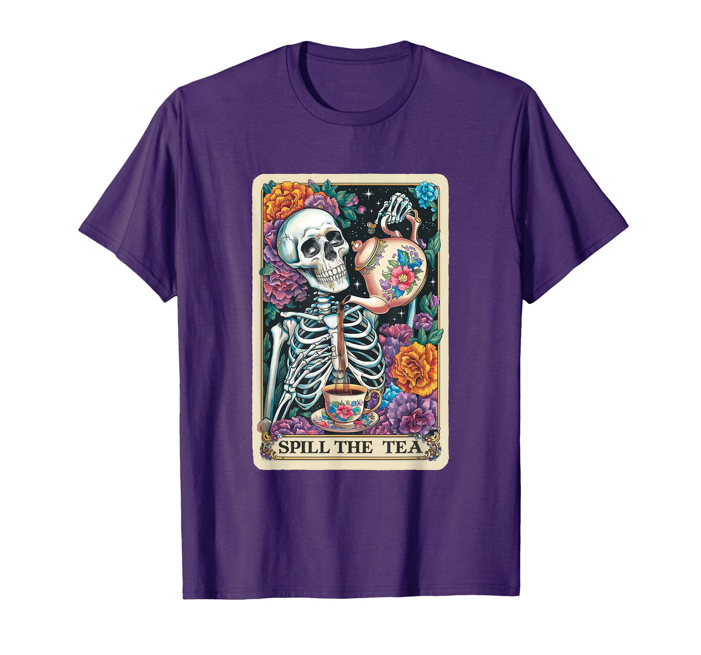 Tarot Card Spill The Tea Graphic Vintage Goth Art Skeleton T-Shirt