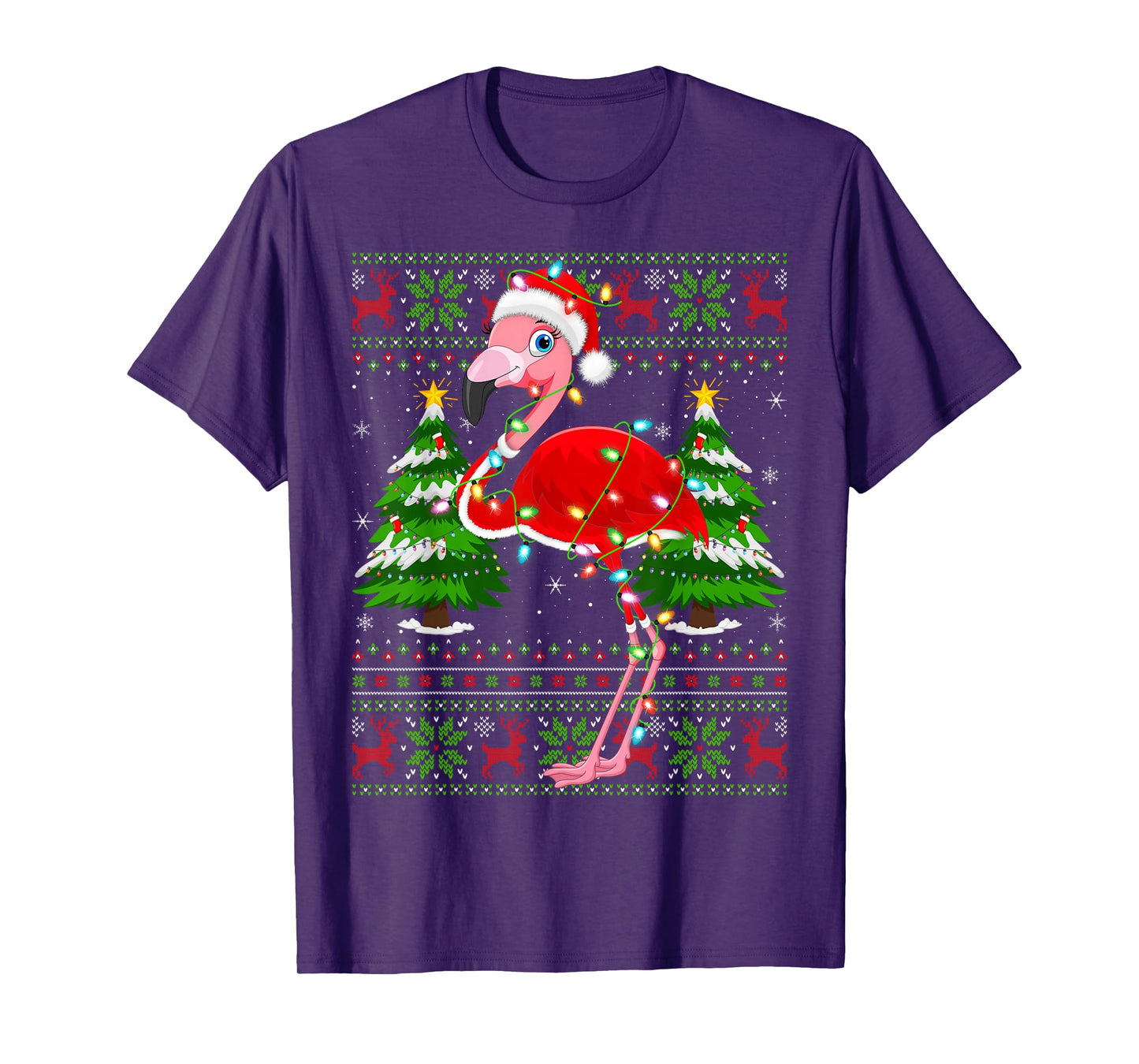 Flamingo Christmas Lights Santa Costume Ugly Xmas Sweaters T-Shirt