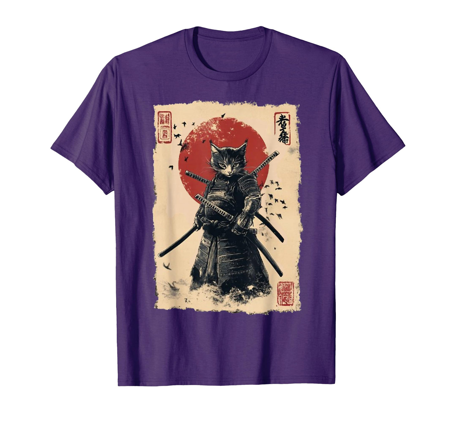 Vintage Japanese Art anime graphic samurai cat warrior T-Shirt