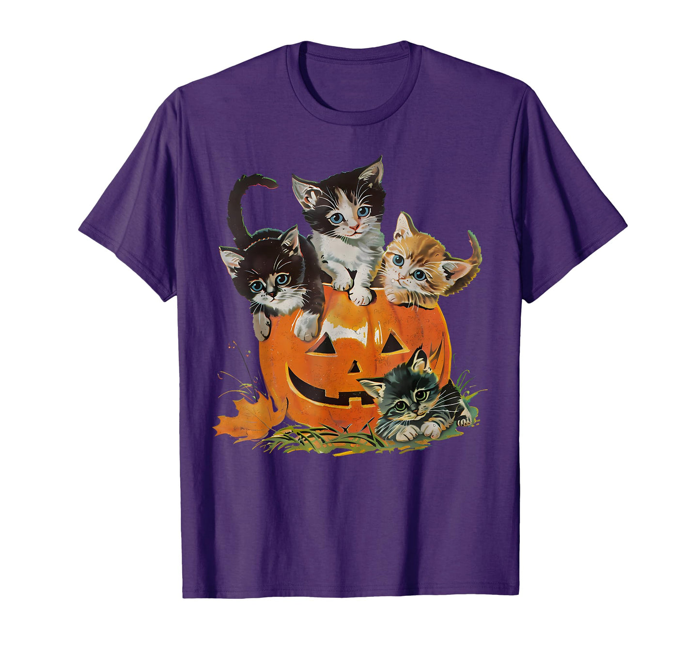 Vintage 90s Cat Pumpkin Halloween Retro Floral Spooky Season T-Shirt