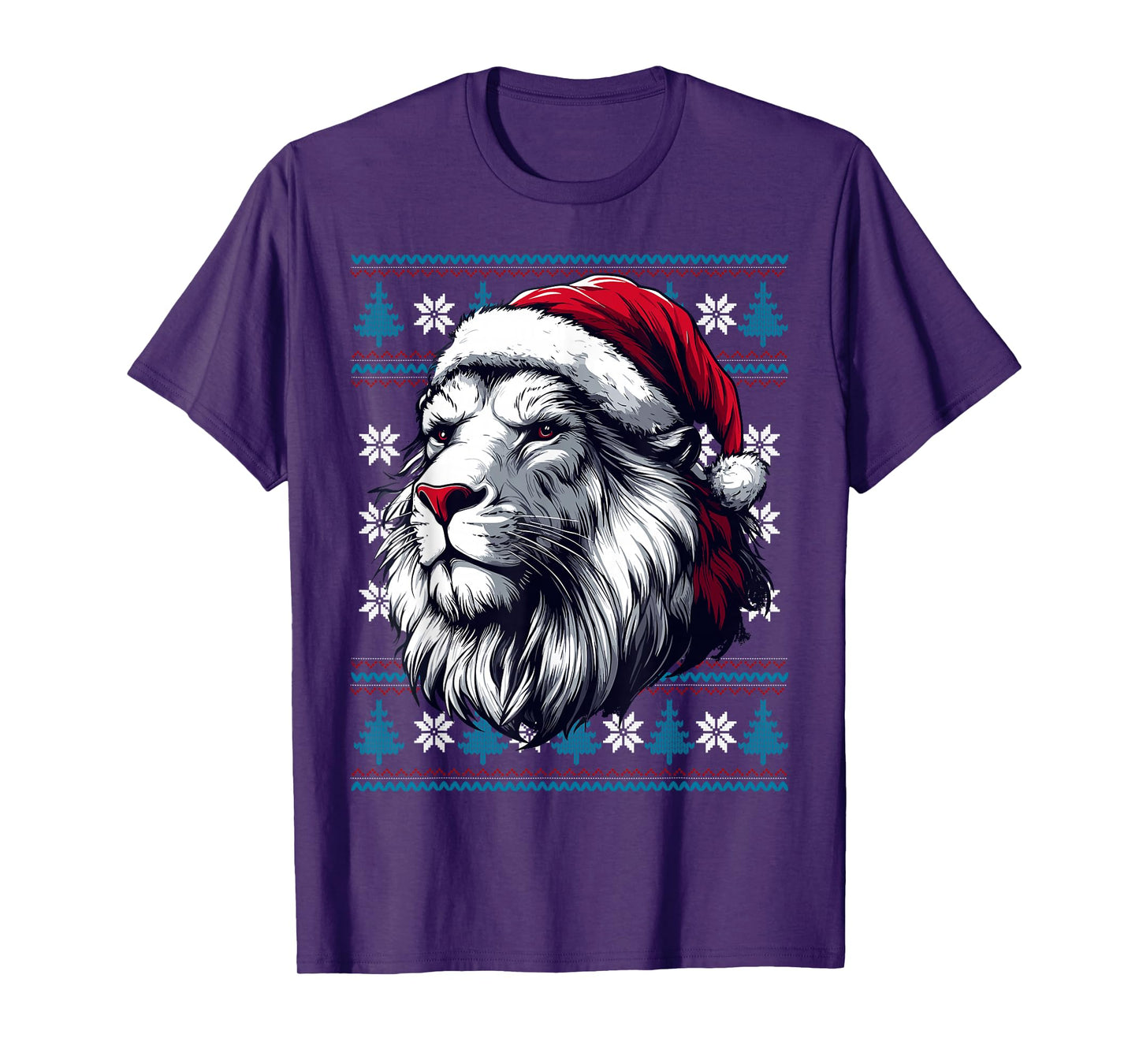 Lion Santa Hat Ugly Christmas Sweater Lion Lovers Holiday T-Shirt