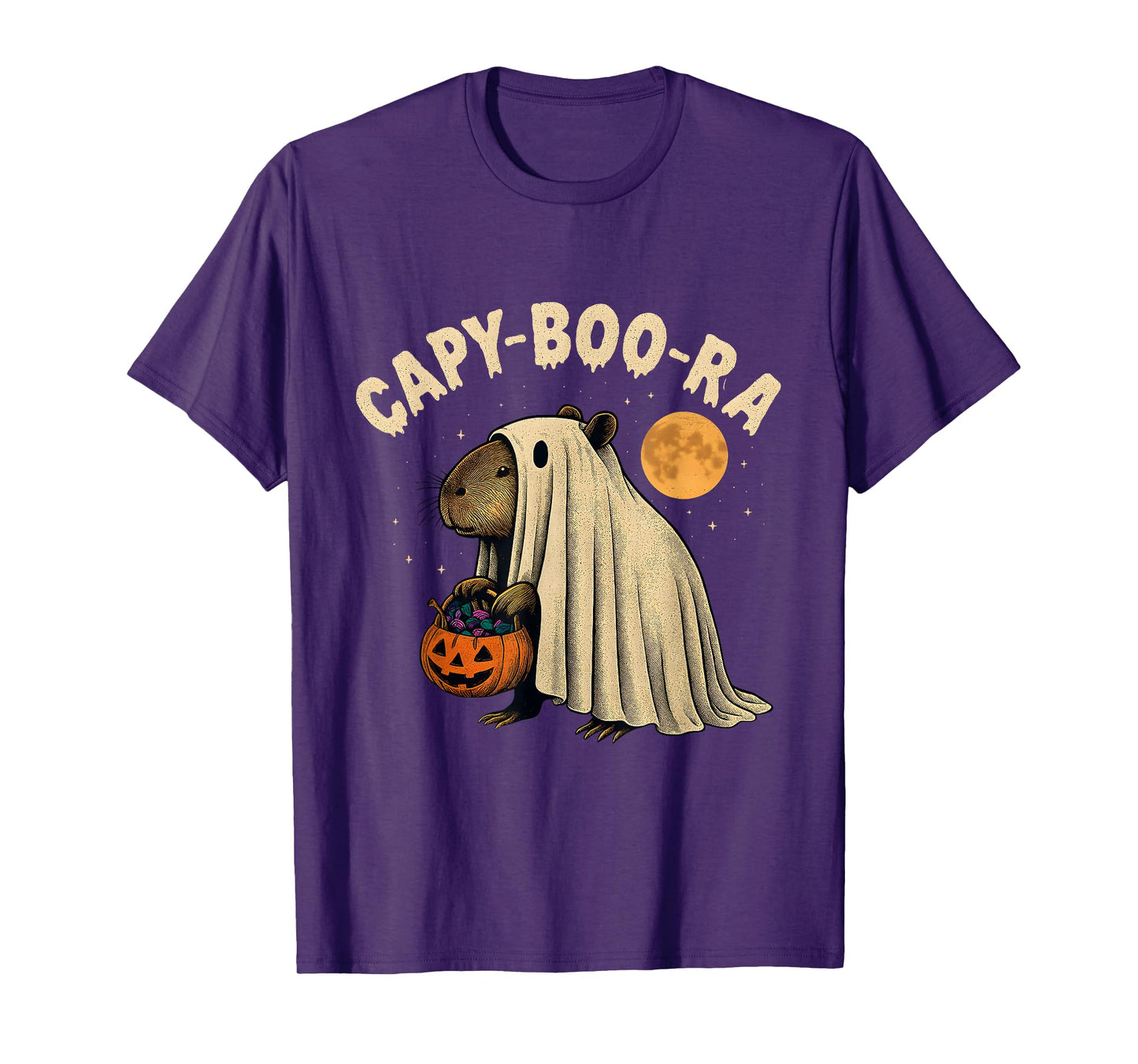 Capy-Boo-ra Ghost Capybara Cute Halloween Moon Design T-Shirt