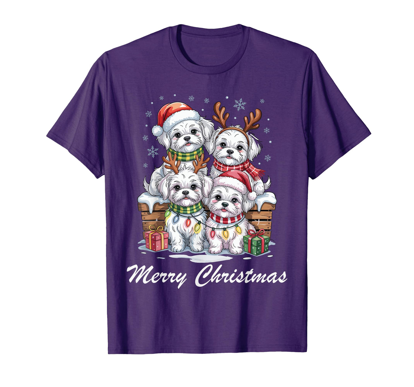 Maltese Merry Christmas Funny Dog Lovers Holiday Pajama T-Shirt