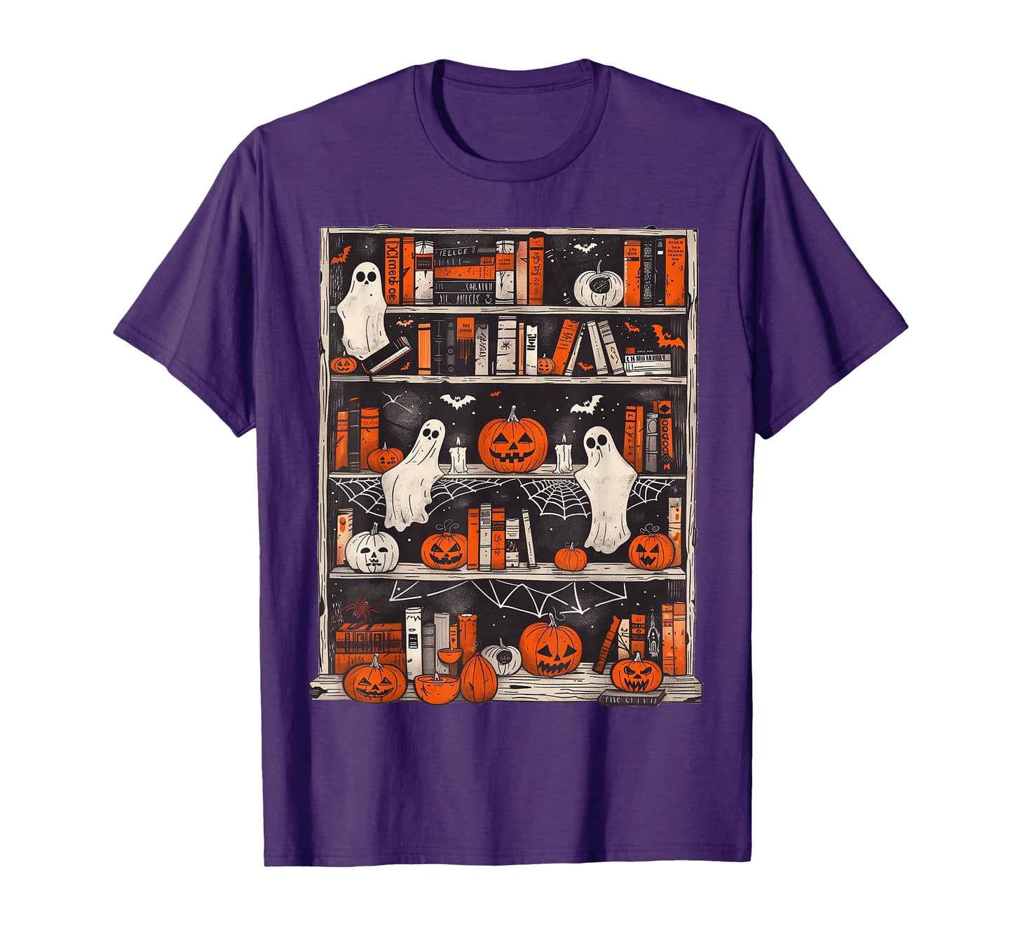 Ghost Bookcase Shirt Ghost Book Halloween Teacher Book Lover T-Shirt