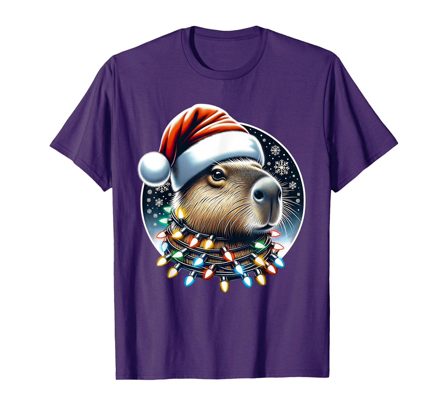 Christmas Capybara Santa Hat Xmas Lights Men Women Kids T-Shirt