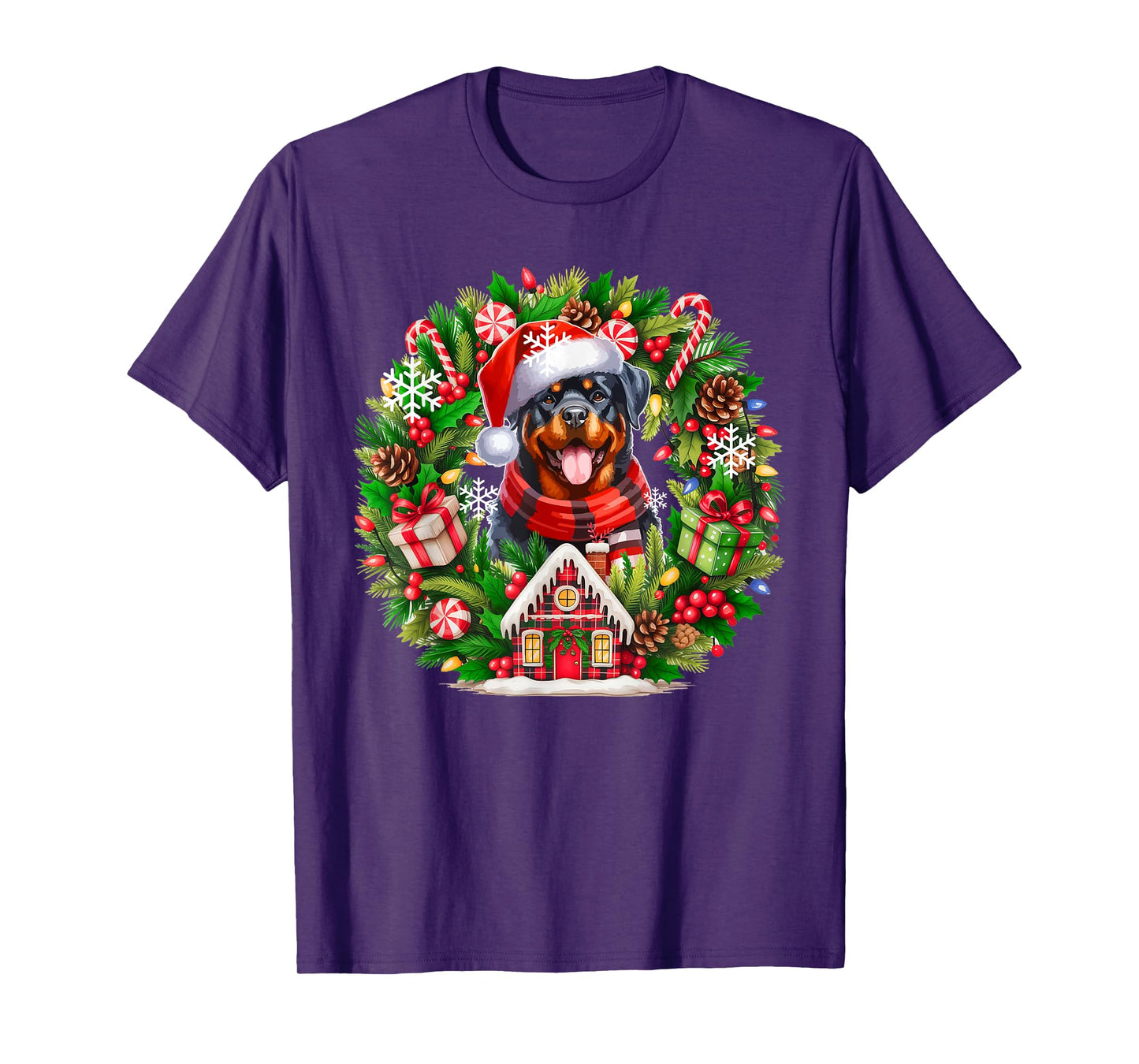 Santa Rottweiler Christmas Floral Circle Matching Owner Kids T-Shirt