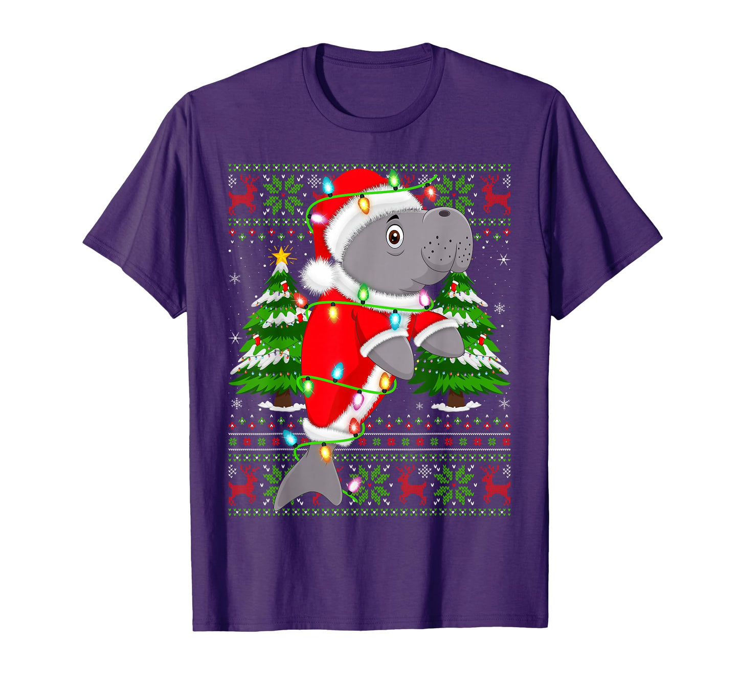 Manatee Christmas Lights Santa Costume Ugly Xmas Sweaters T-Shirt
