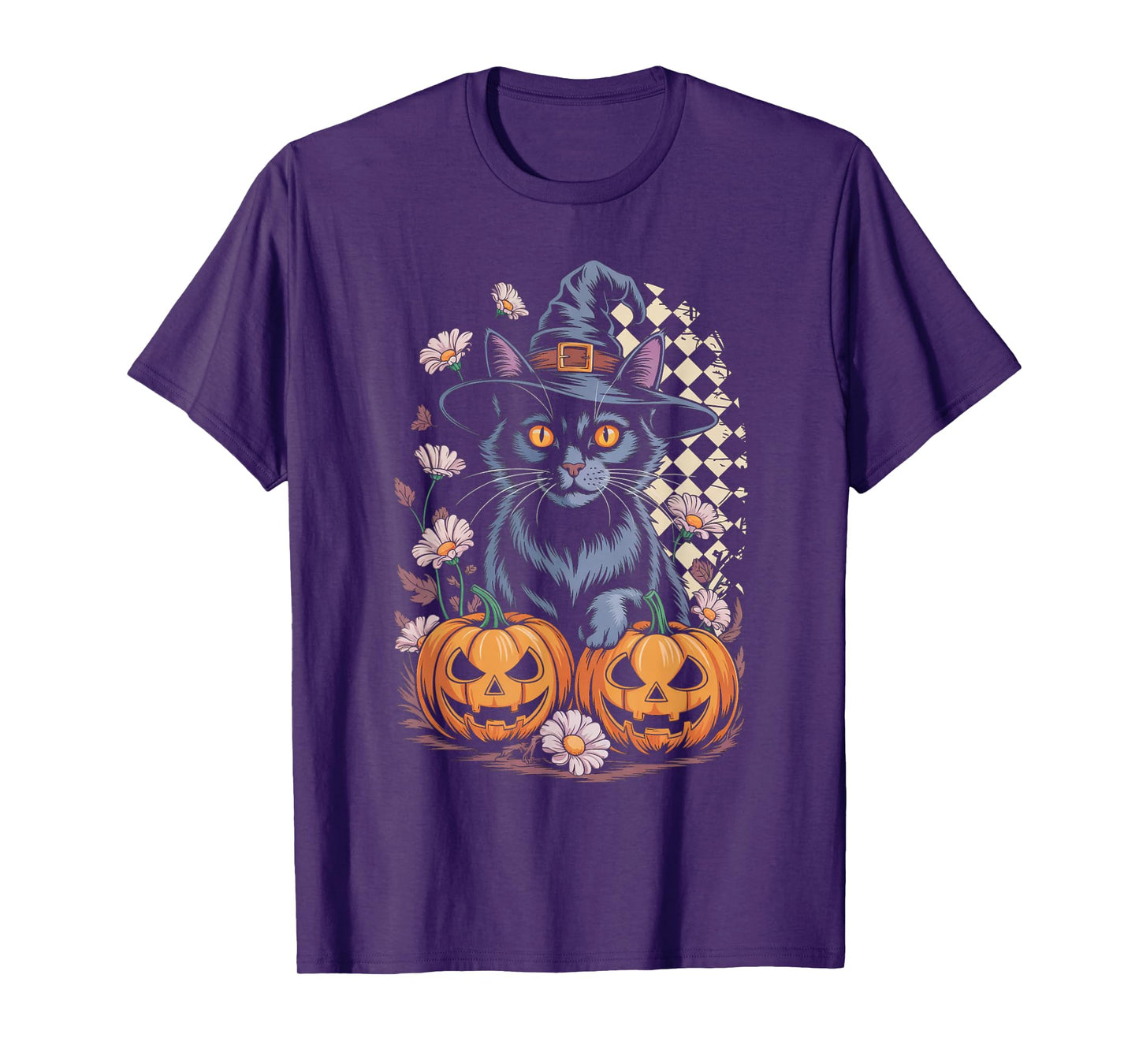 Cute Witch Cat Halloween Pumpkin Floral Aesthetic Tee T-Shirt