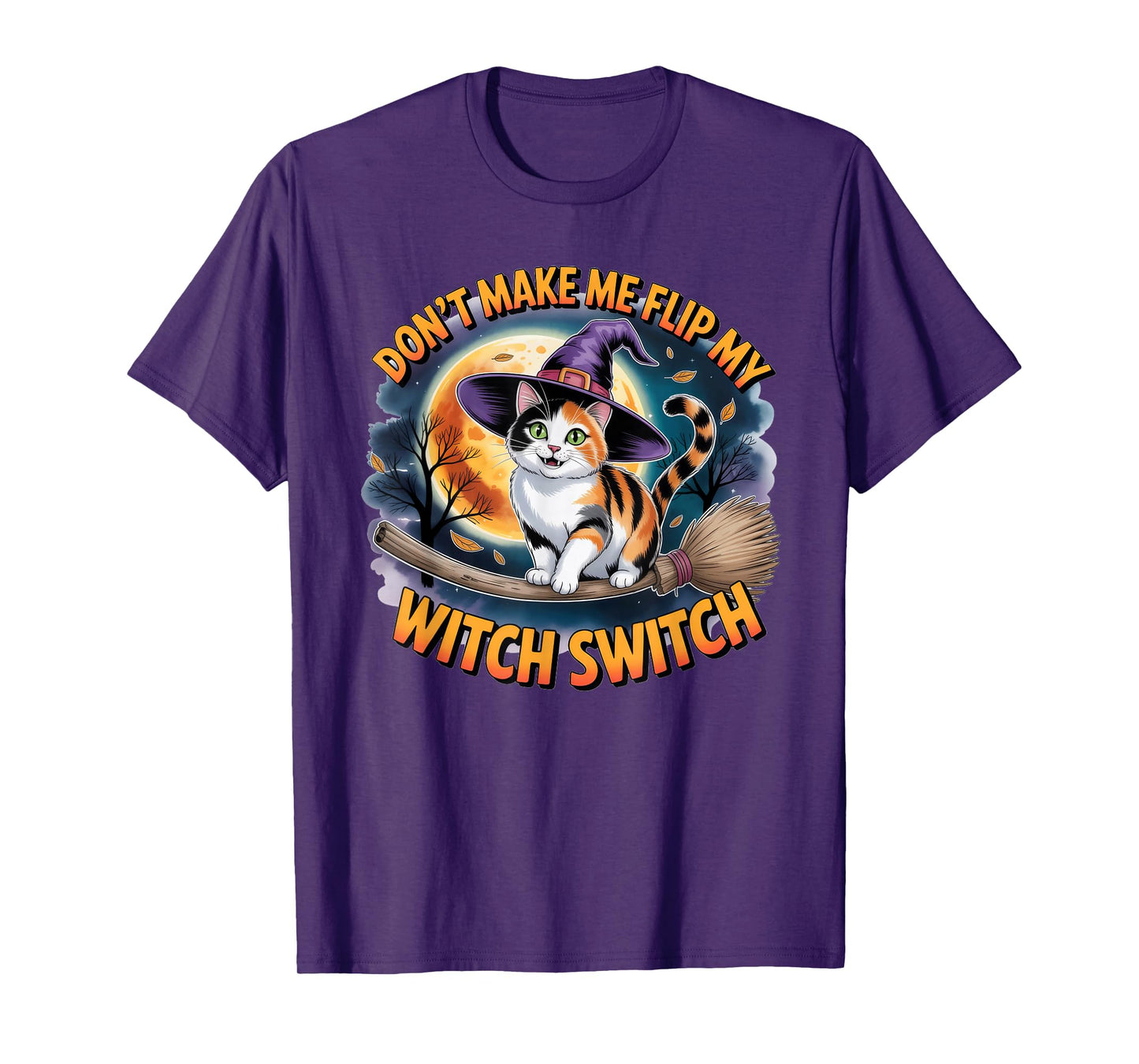 Calico Cat Halloween Lazy Costume Flip My Witch Switch T-Shirt