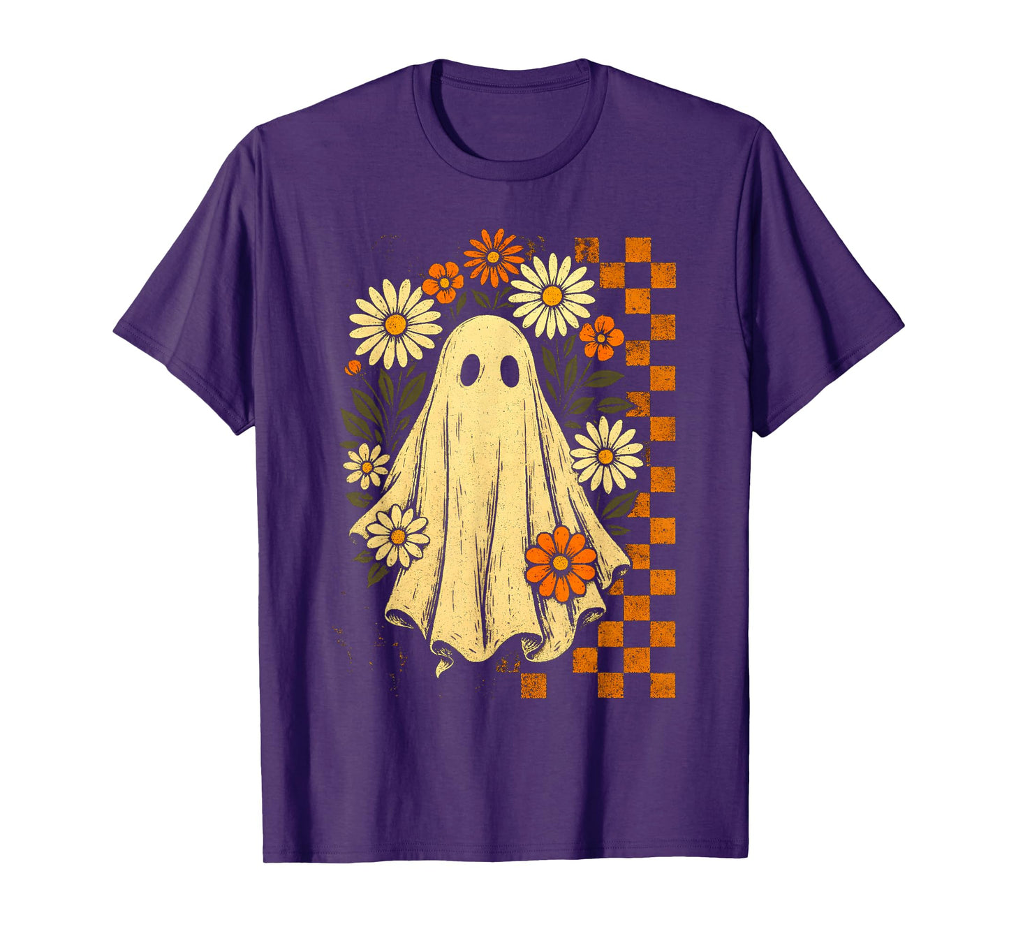Vintage Floral Ghost Groovy Halloween Spooky Girls Women T-Shirt
