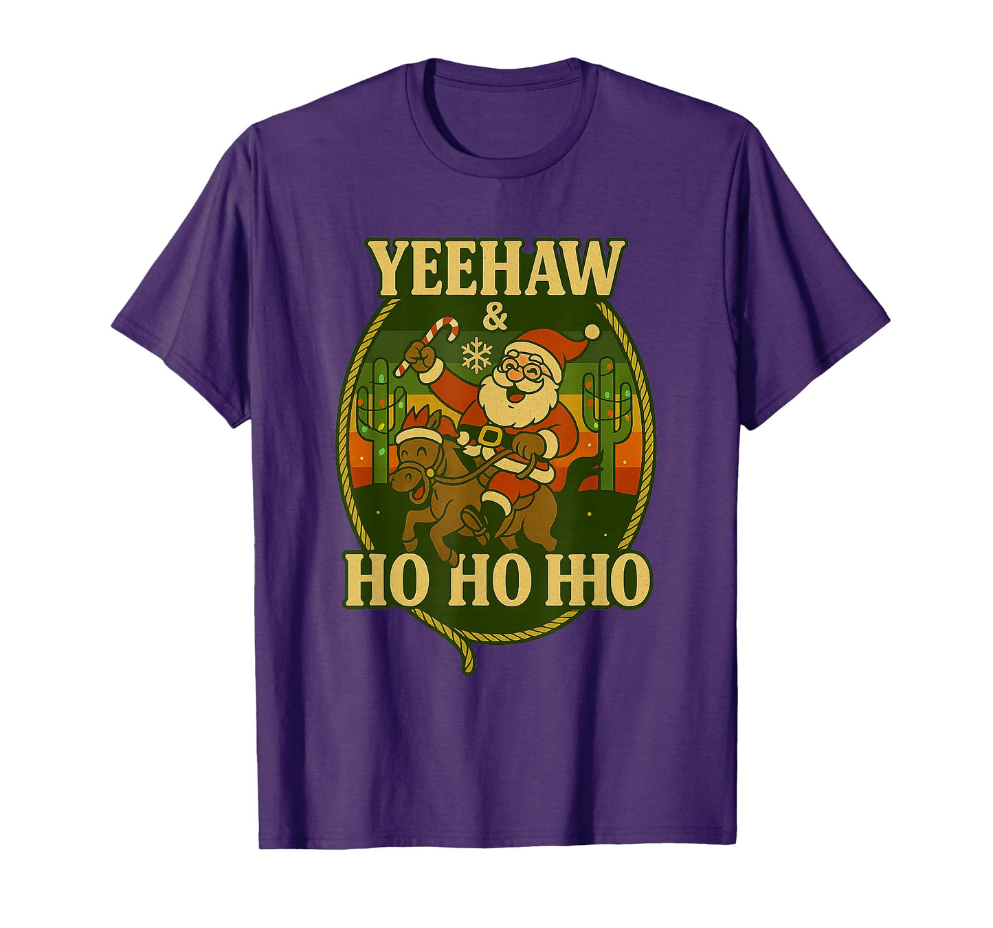 Yeehaw Ho Ho Ho Funny Christmas Cowboy Santa Wild West Xmas T-Shirt