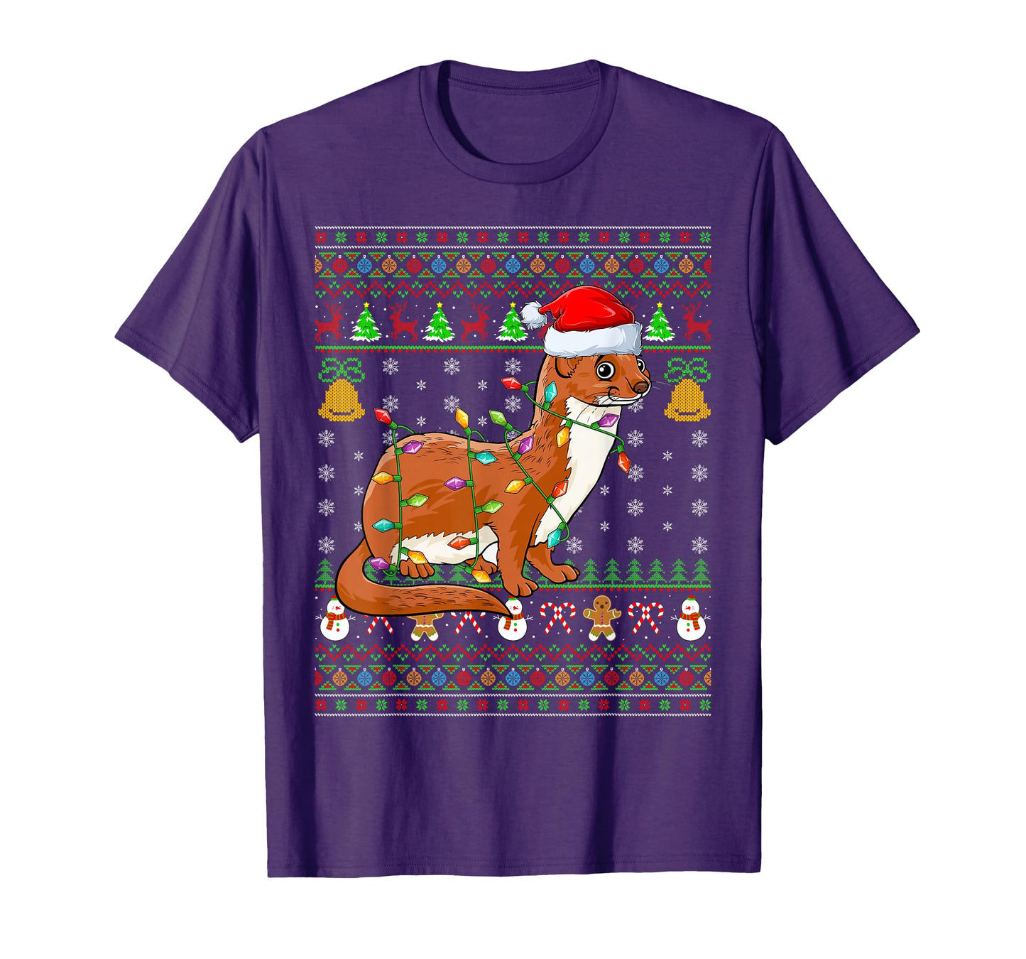 Weasel Christmas Lights Funny Santa Ugly Sweaters Xmas T-Shirt