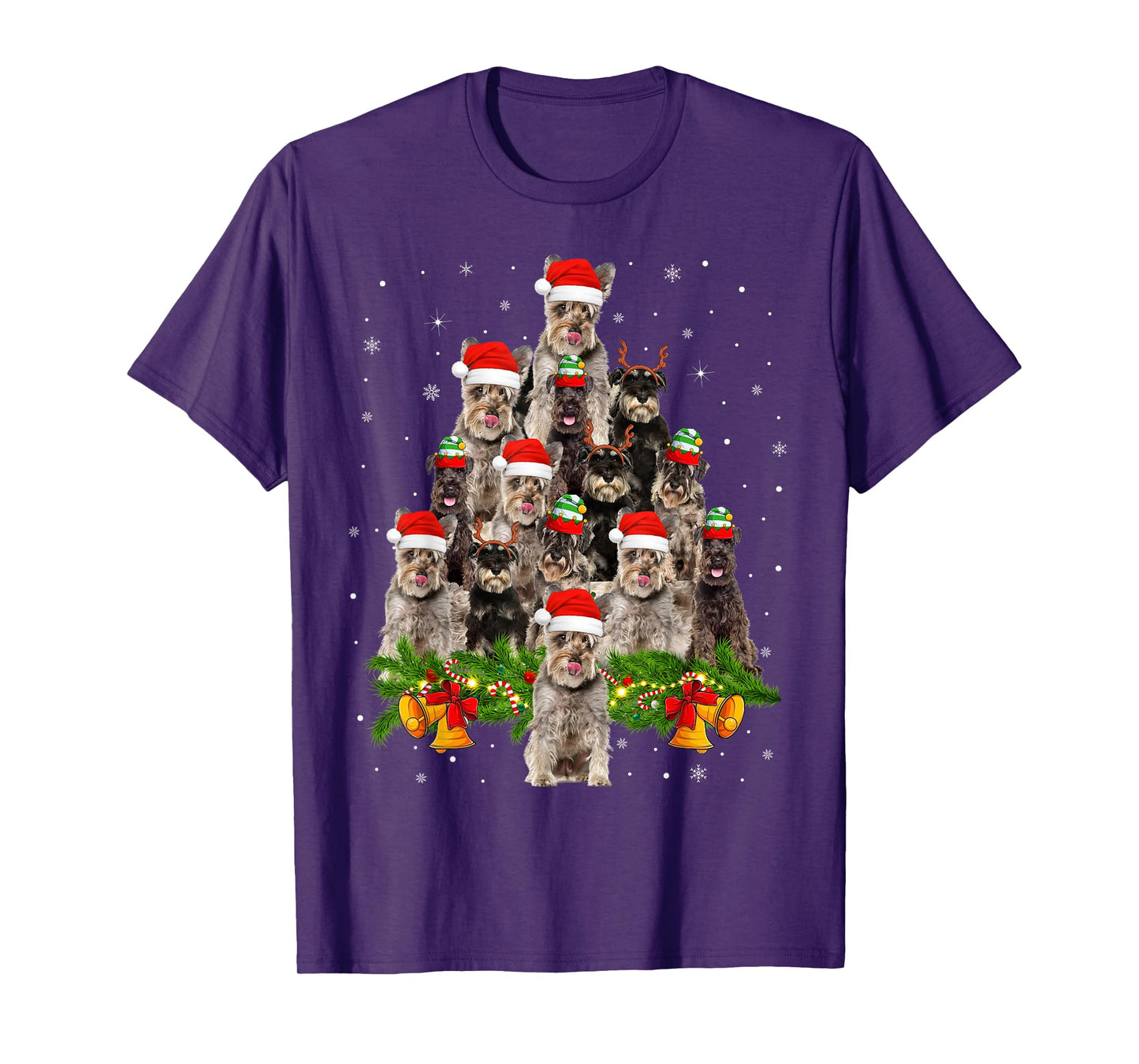 Miniature Schnauzer Christmas Tree Lights Santa Pet Dog Xmas T-Shirt