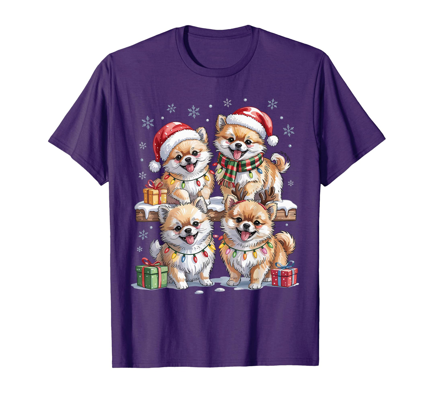 Cute Pomeranian Christmas Puppies Dog Lovers Funny Holiday T-Shirt