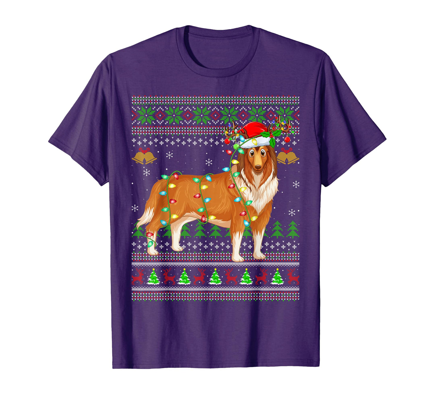 Rough Collie Dog Ugly Christmas Sweaters Holiday Santa Xmas T-Shirt