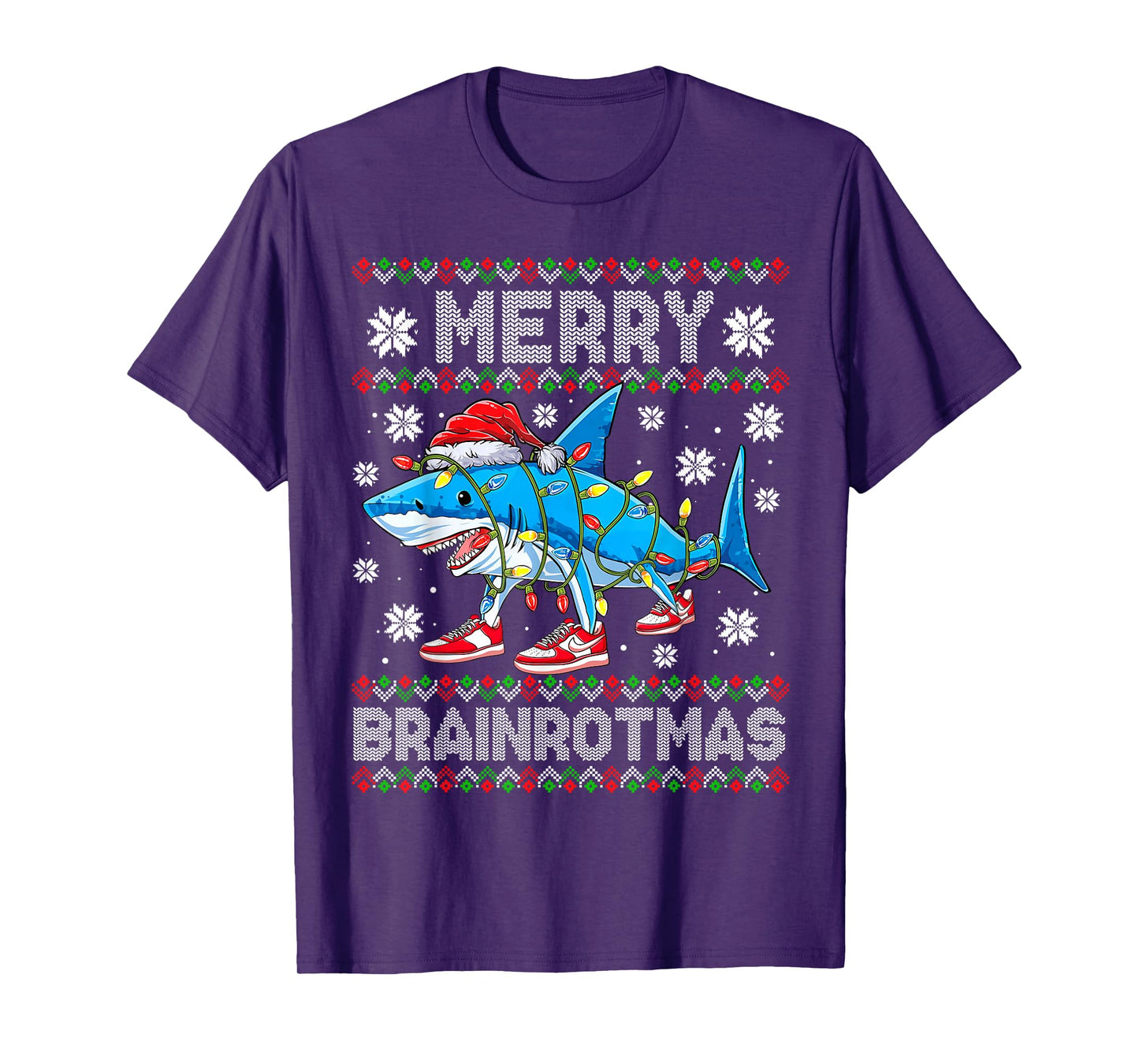 Merry Brainrotmas Christmas Slang Gen Z Gen Alpha Meme Shark T-Shirt